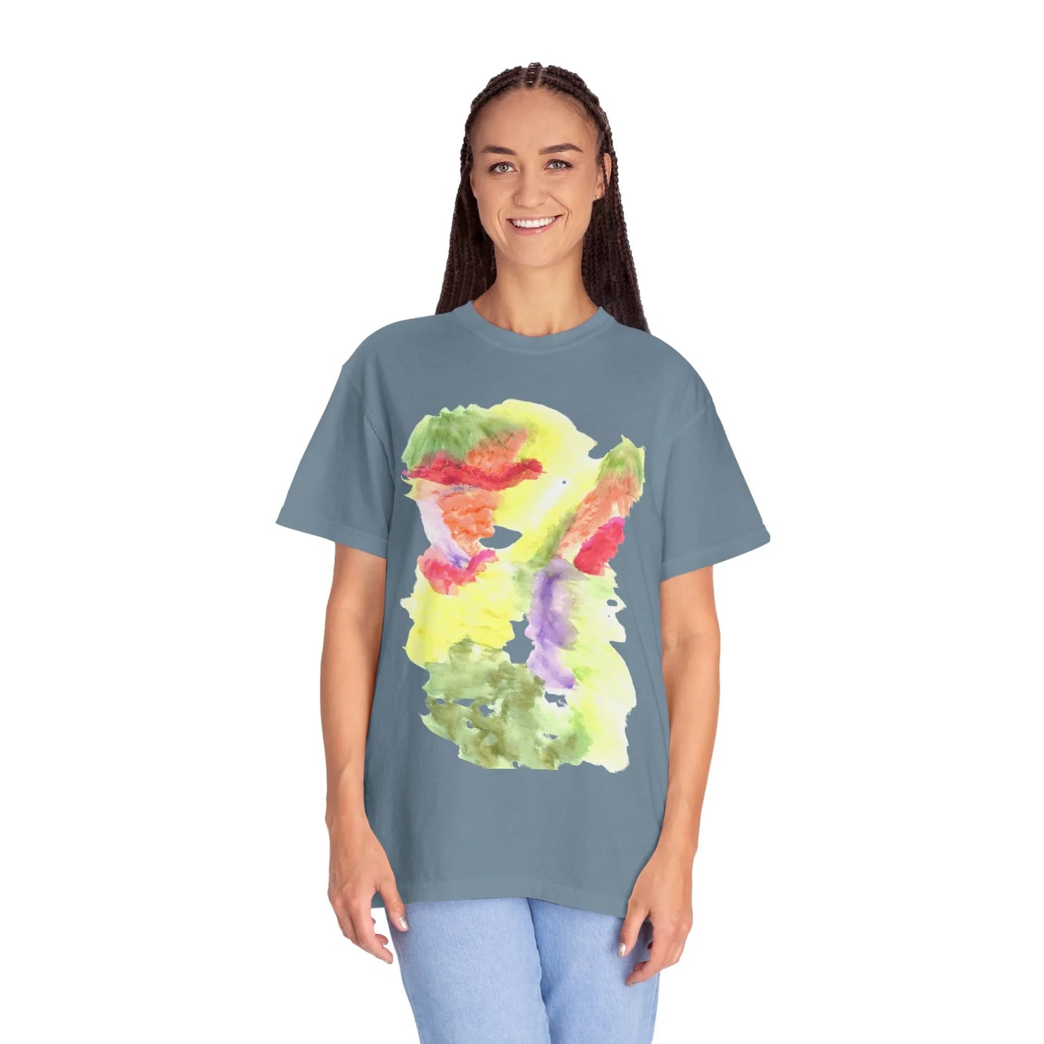 Abstract Eclosion Chromatique T-Shirt — Bright Watercolor Square Art Tee - Laure Leprince - Artiste Peintre