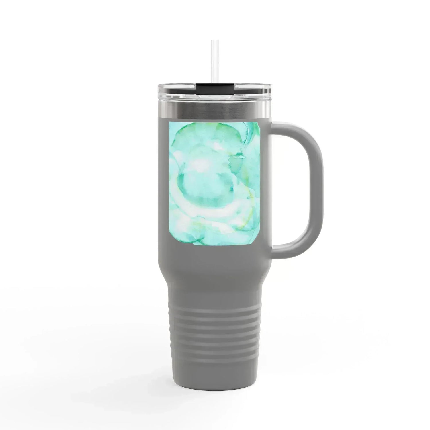 40oz Insulated Travel Mug – Aqua Bloom Watercolor Design - Laure Leprince - Artiste Peintre