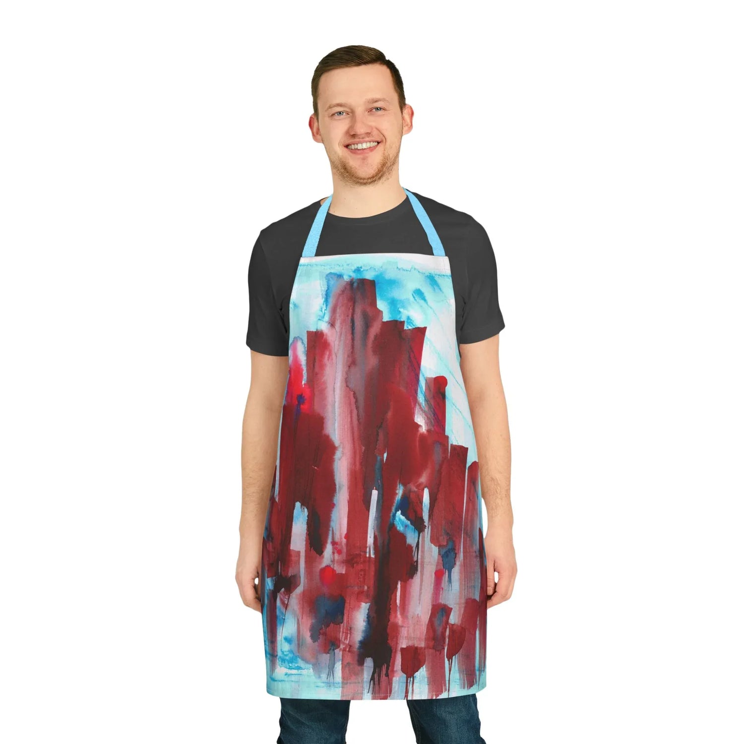 Abstract Apron Crimson Tower – Artistic Kitchen Chef Gift - Laure Leprince - Artiste Peintre