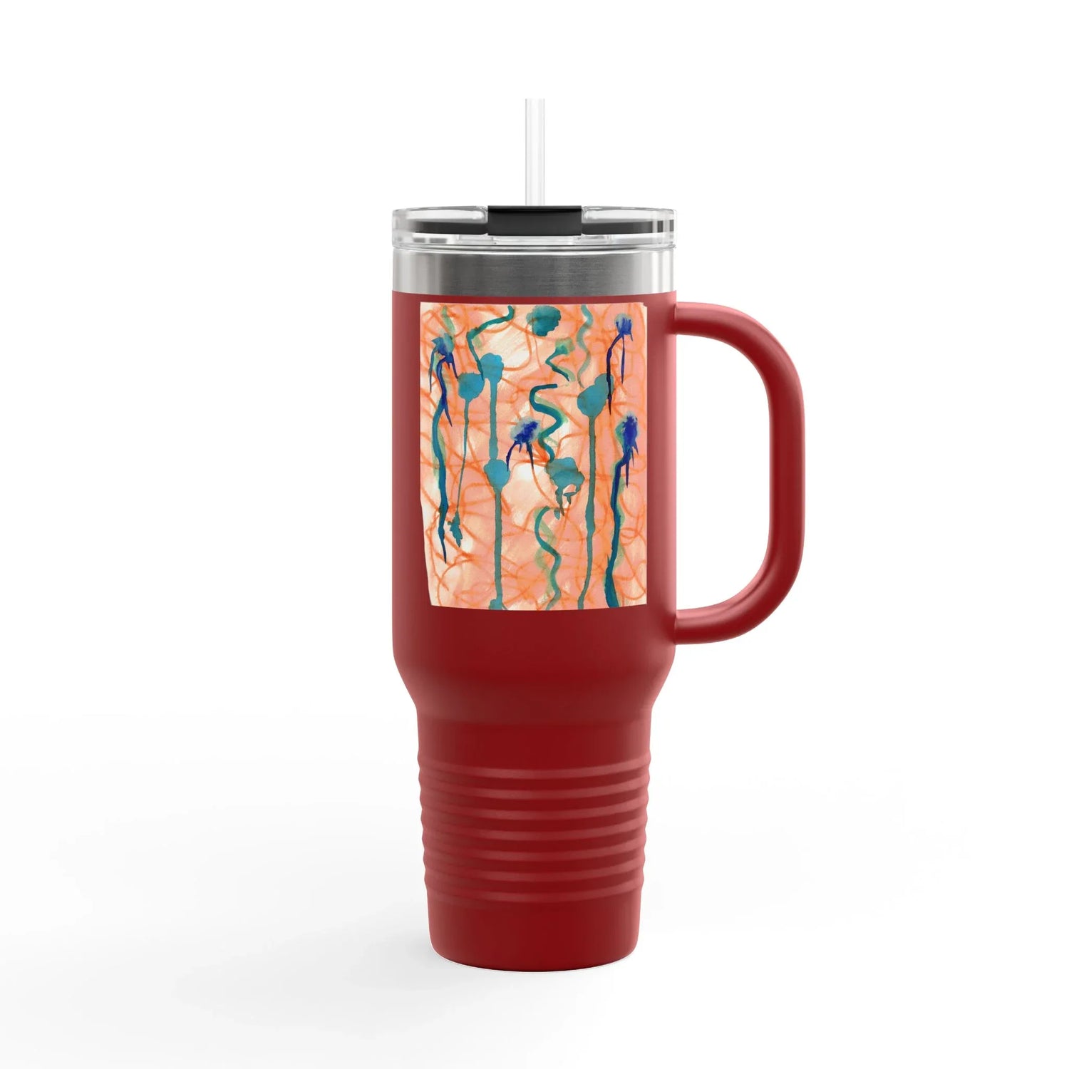 40oz Insulated Travel Mug – Saphir Ambre Watercolor Design - Laure Leprince - Artiste Peintre