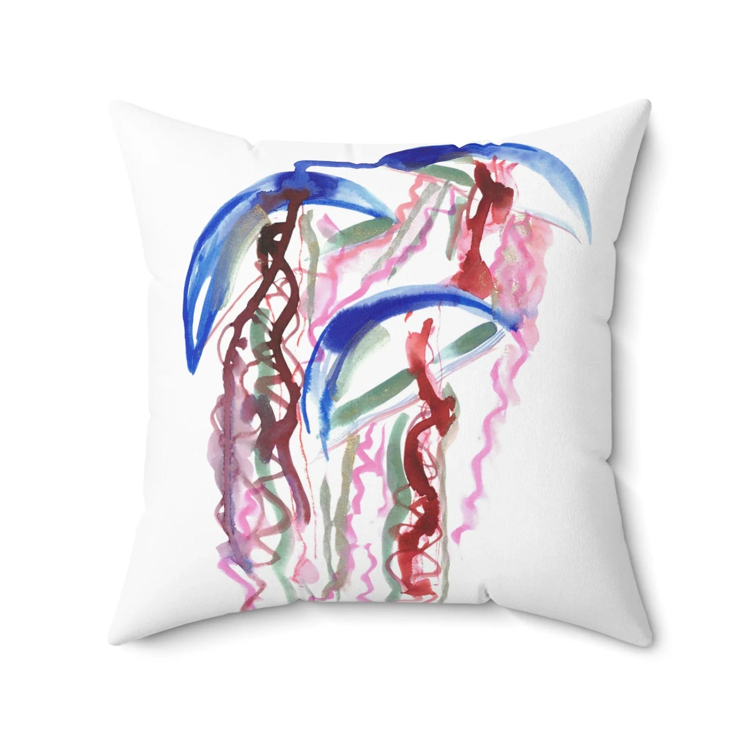 Square Throw Pillow Coral Danse — Minimal Brushstroke Accent - Laure Leprince - Artiste Peintre