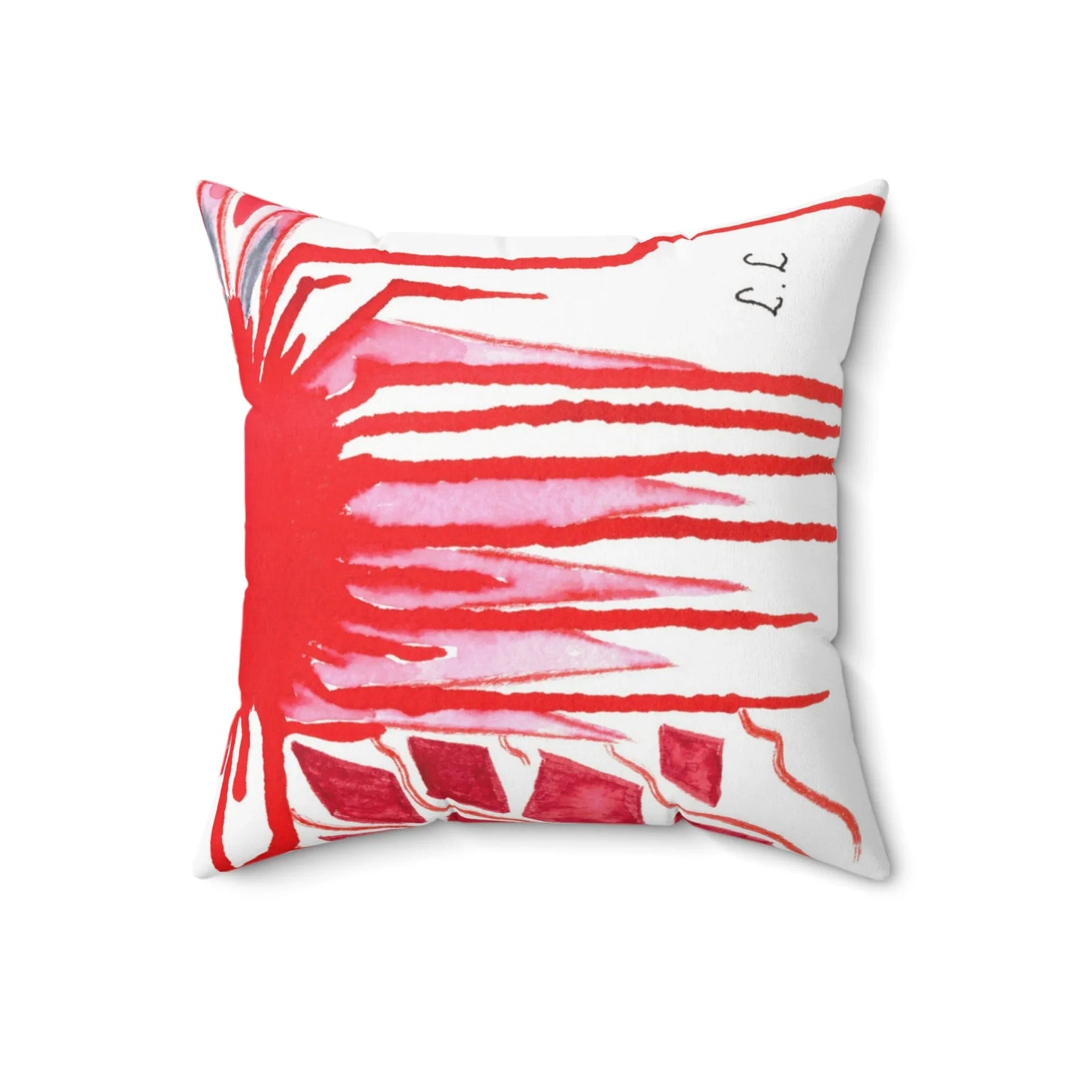 Coussin Carré Décoratif Rouge— Minima Red Brushstroke Accent - Laure Leprince - Artiste Peintre