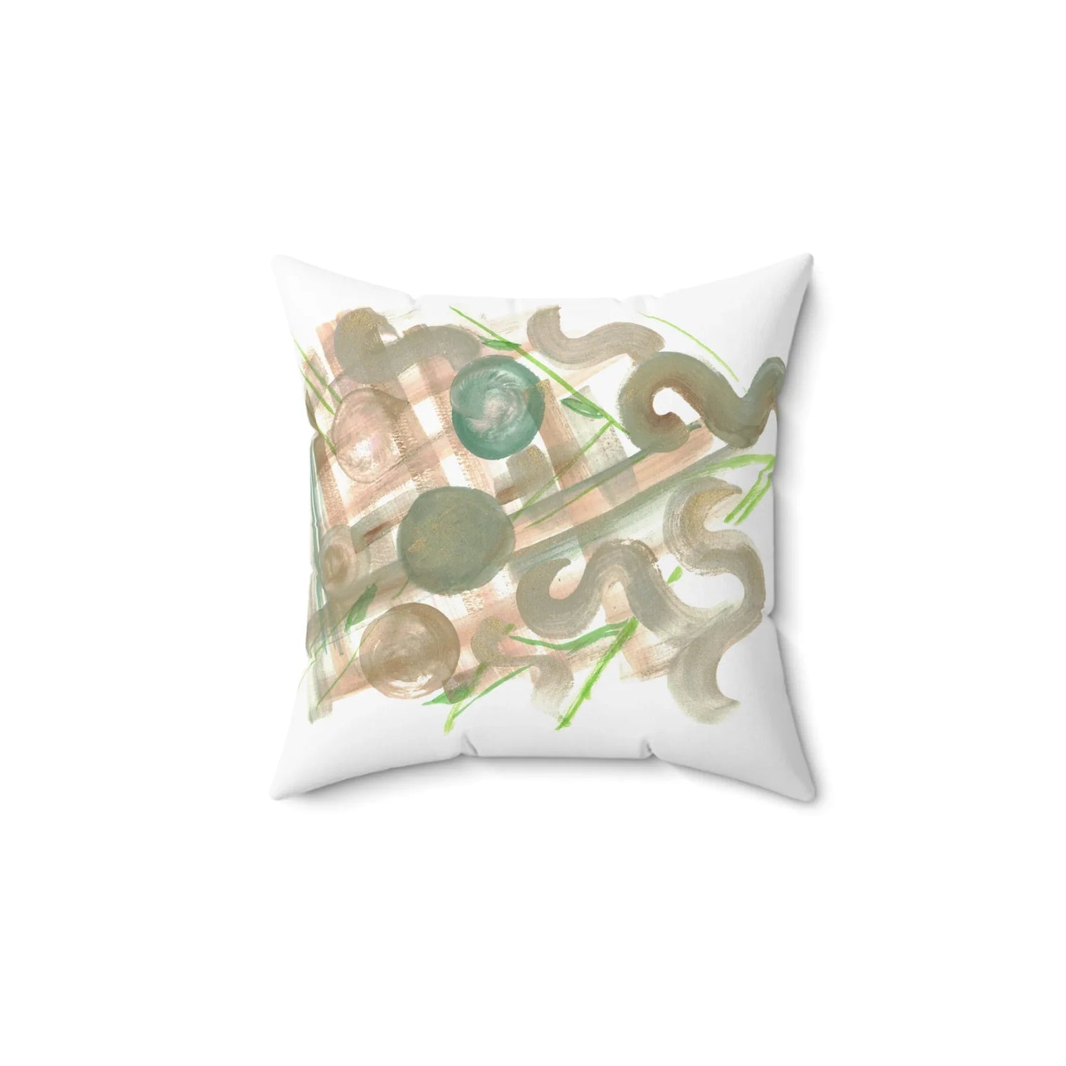 Square Throw Pillow Moss Geometry — Minimal Brushstroke Accent - Laure Leprince - Artiste Peintre