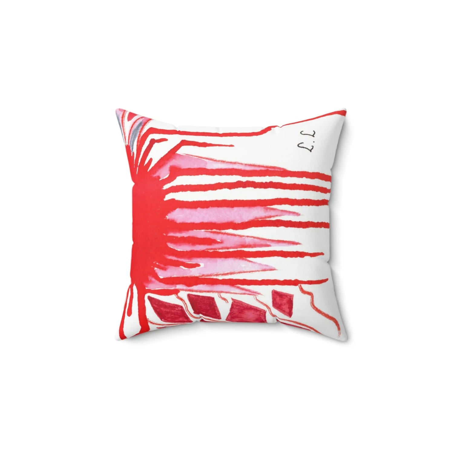 Coussin Carré Décoratif Rouge— Minima Red Brushstroke Accent - Laure Leprince - Artiste Peintre