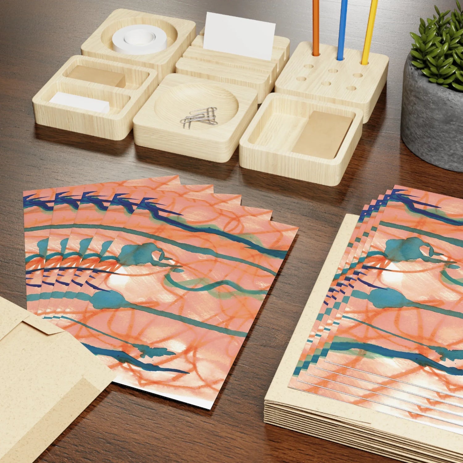 Saphir Ambre Watercolor Leaf Greeting Card - Elegant - Laure Leprince - Artiste Peintre