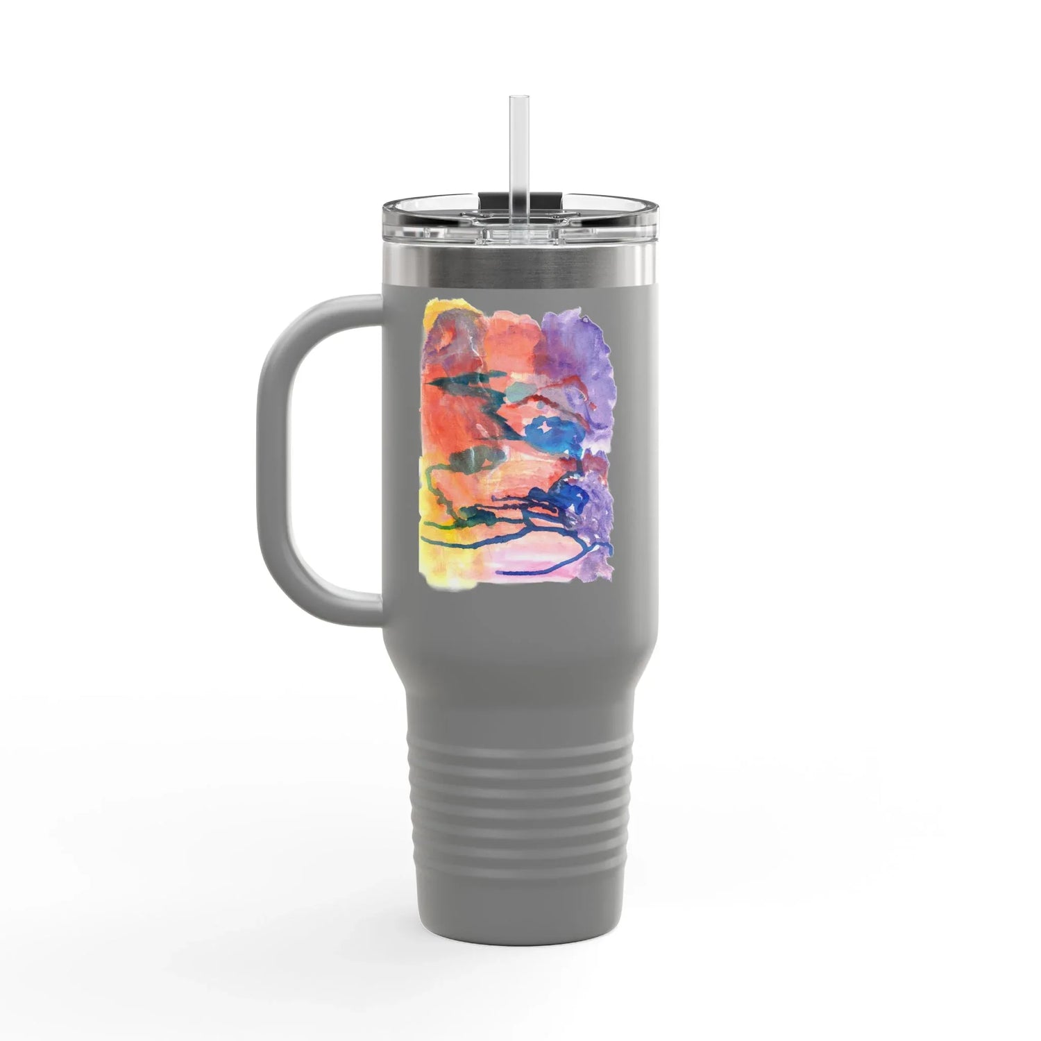 40oz Insulated Travel Mug – Neon mirage Watercolor Design - Laure Leprince - Artiste Peintre