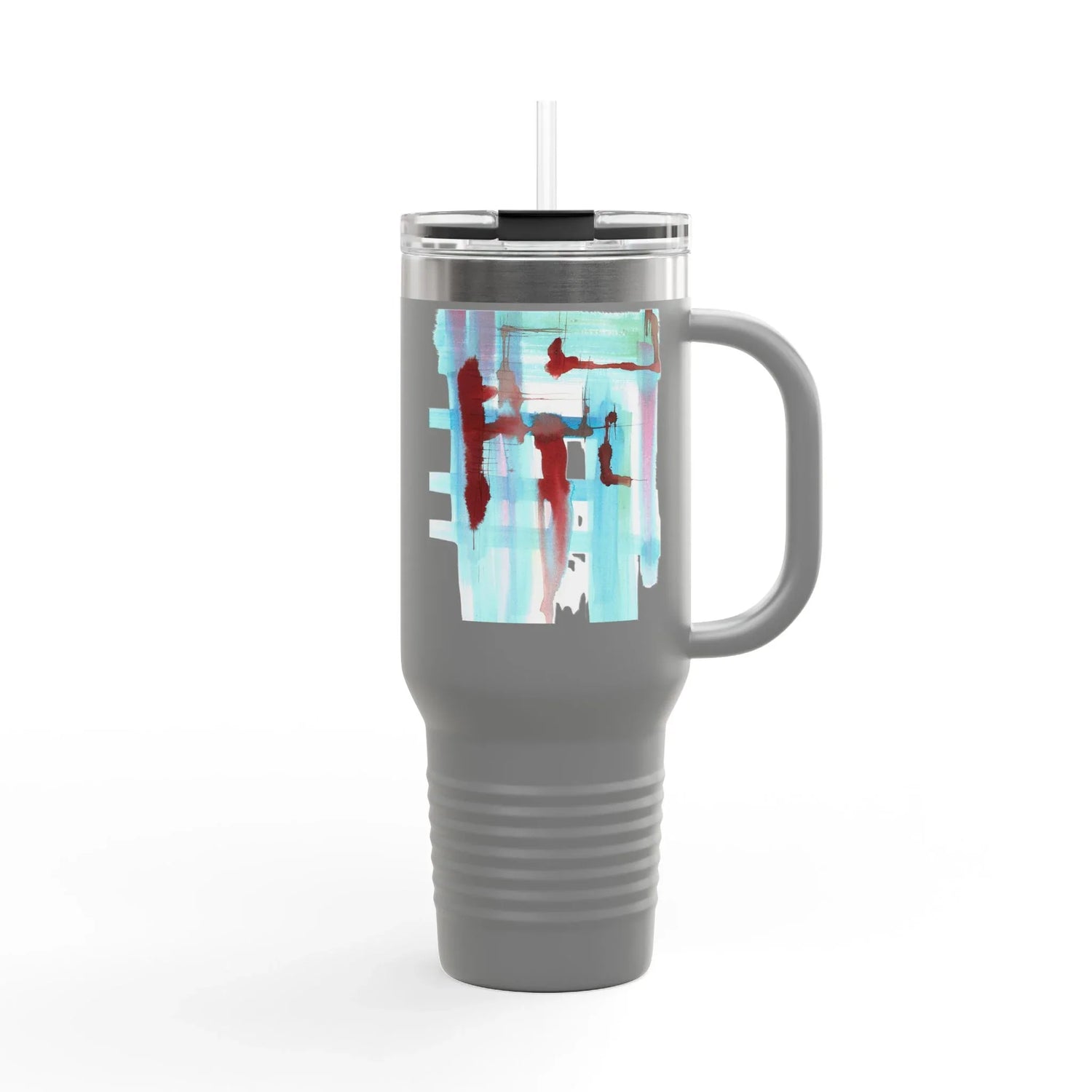 40oz Insulated Travel Mug – Stuctures Liquides Watercolor Design - Laure Leprince - Artiste Peintre