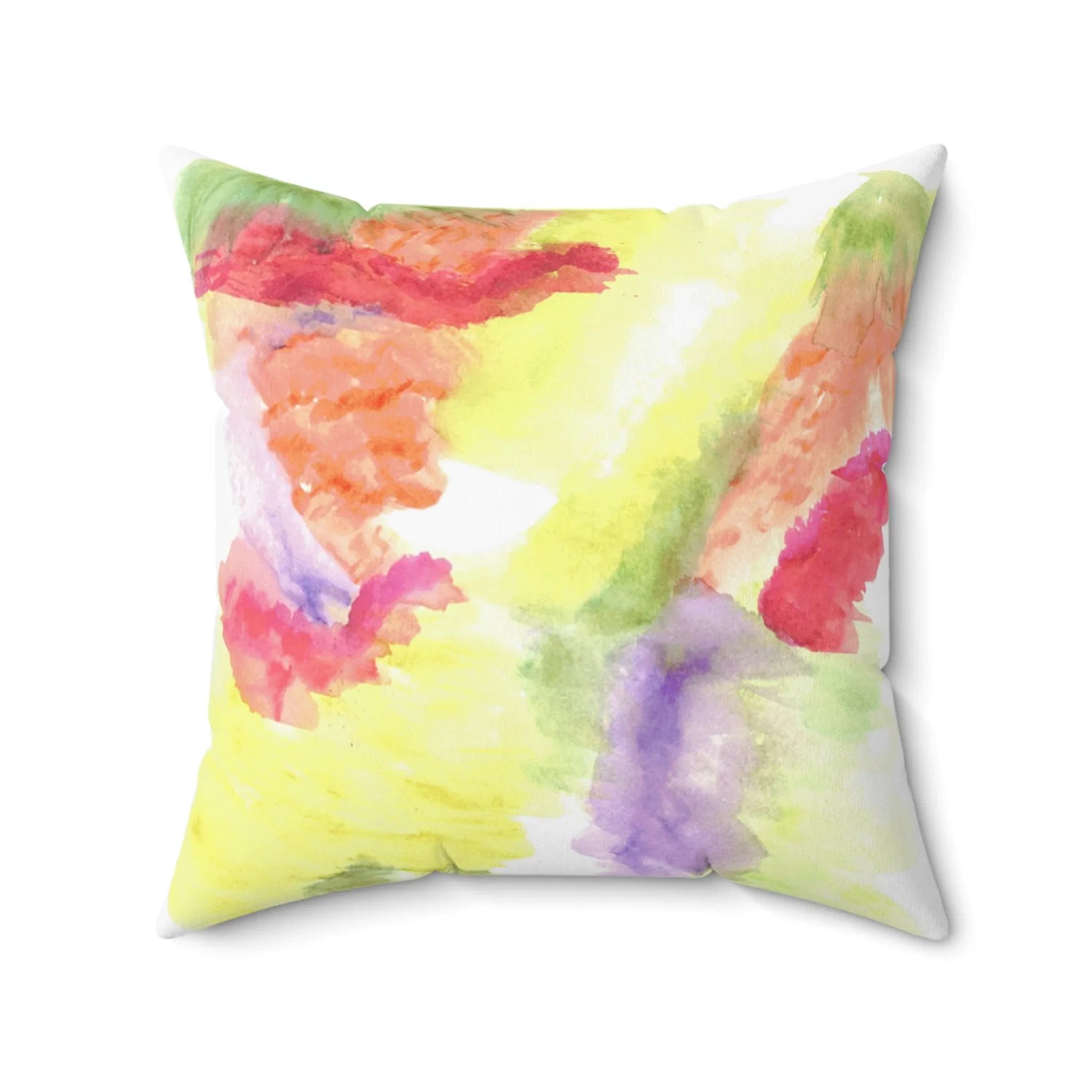 Square Throw Pillow Eclosion Chromatique — Minimal Brushstroke Accent - Laure Leprince - Artiste Peintre