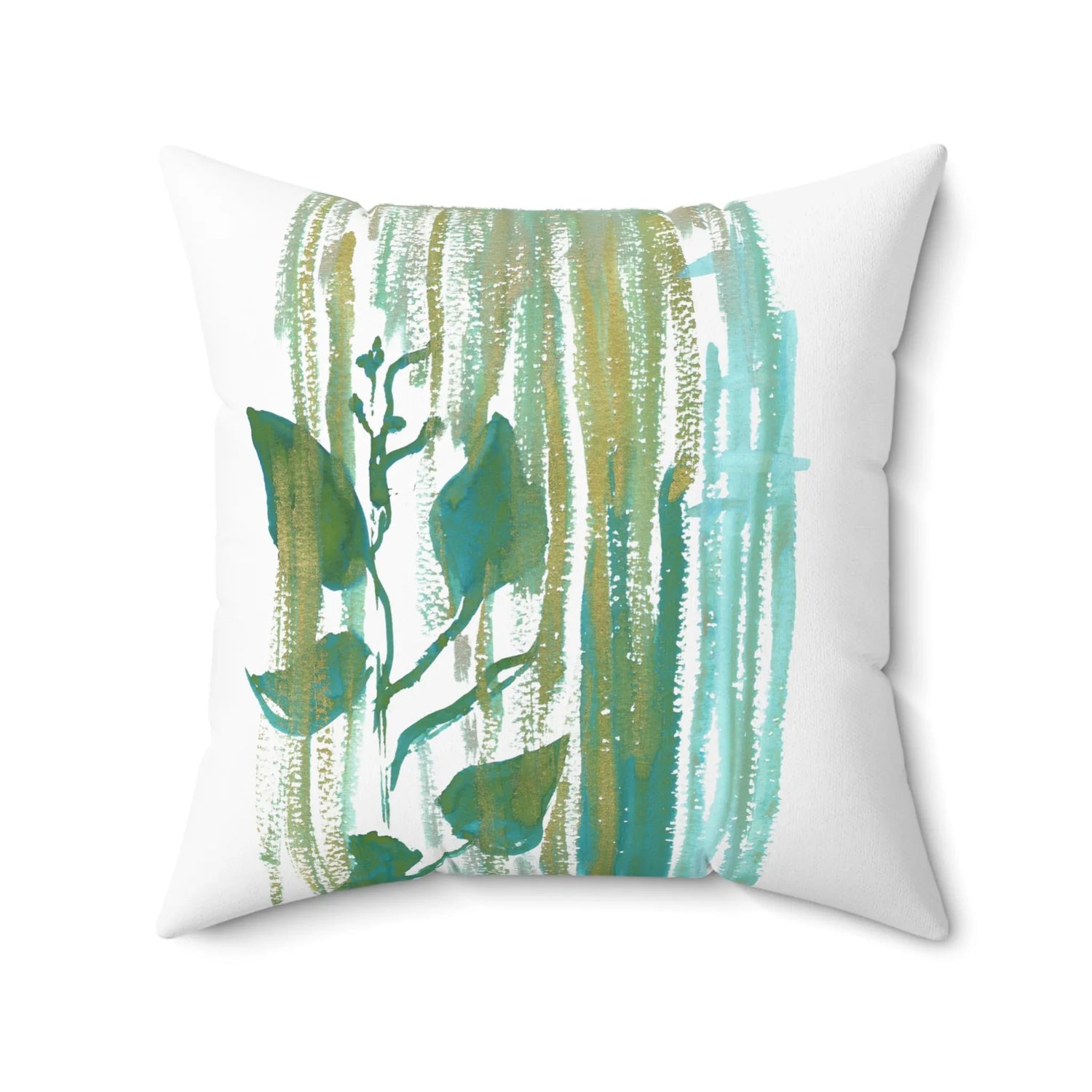 Square Throw Pillow Veine Verte — Minimal Brushstroke Accent - Laure Leprince - Artiste Peintre