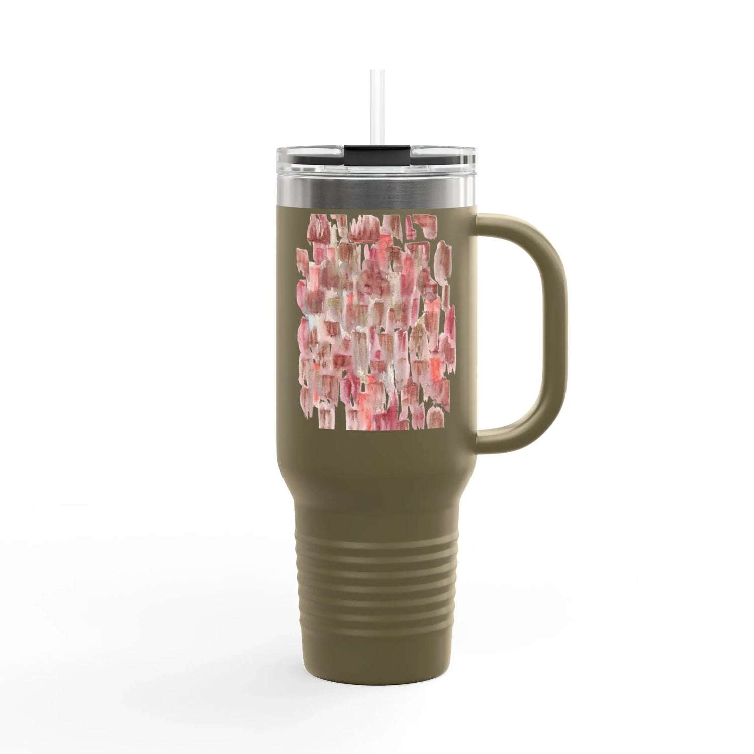 40oz Insulated Travel Mug – Terracotta Waves Watercolor Design - Laure Leprince - Artiste Peintre