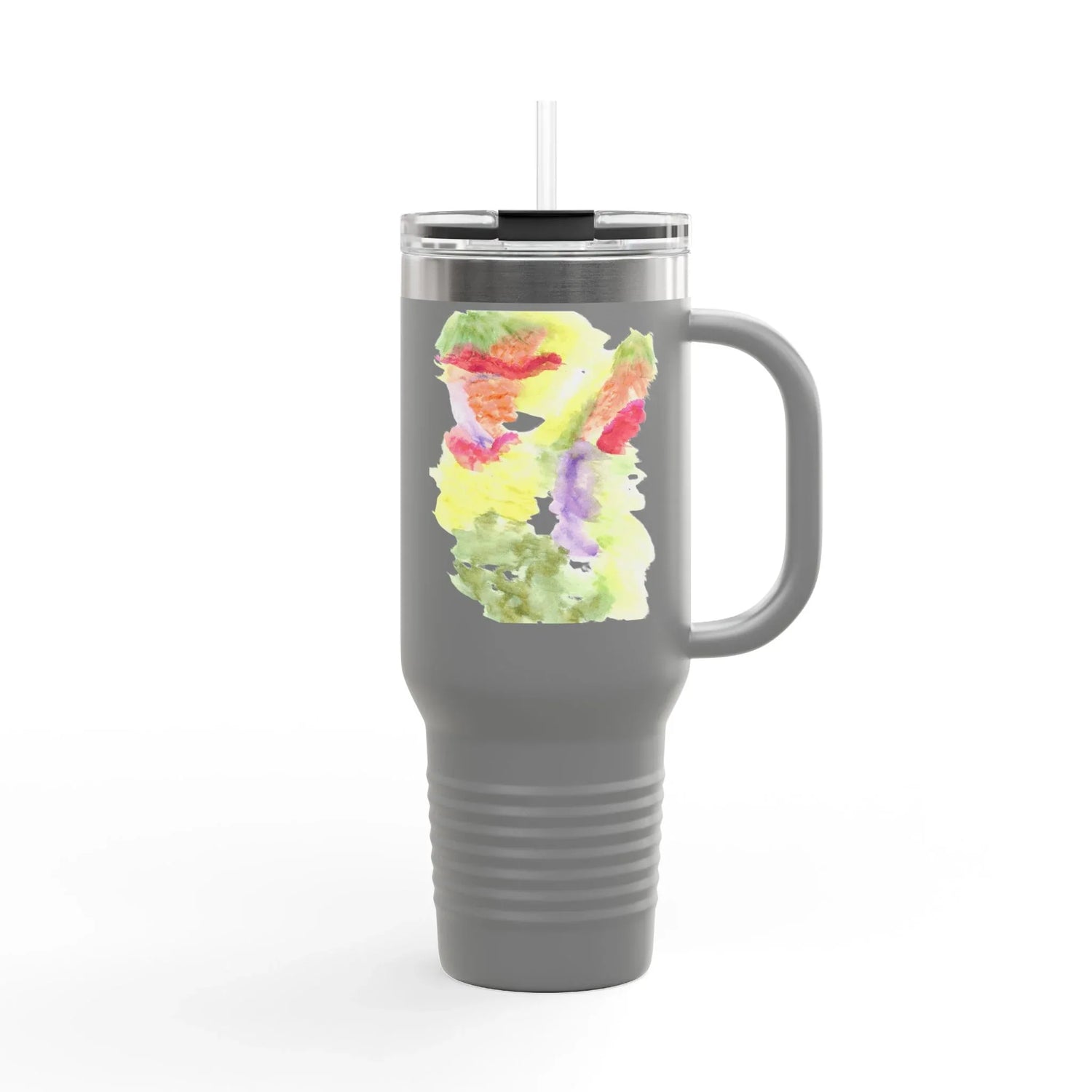 40oz Insulated Travel Mug – Eclosion Chromatique Watercolor Design - Laure Leprince - Artiste Peintre