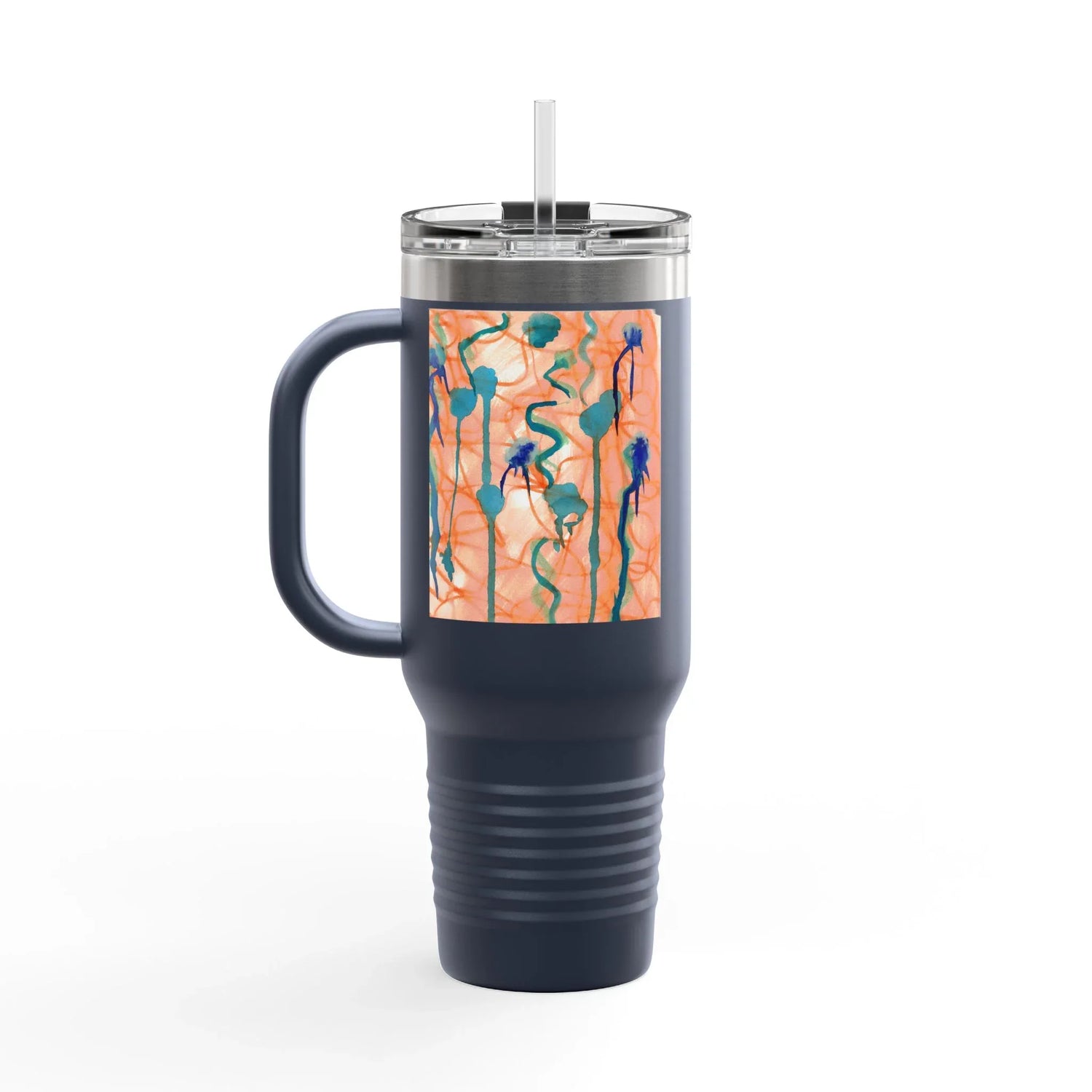 40oz Insulated Travel Mug – Saphir Ambre Watercolor Design - Laure Leprince - Artiste Peintre