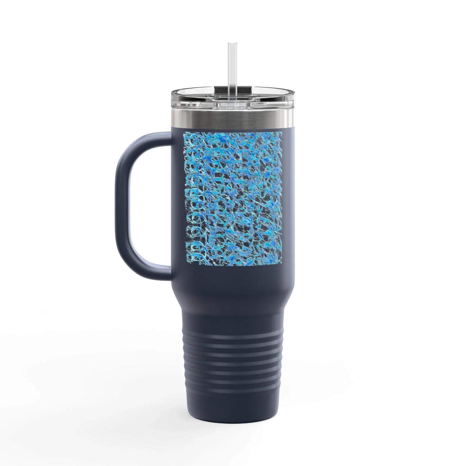 40oz Insulated Travel Mug – Blue Waves Watercolor Design - Laure Leprince - Artiste Peintre