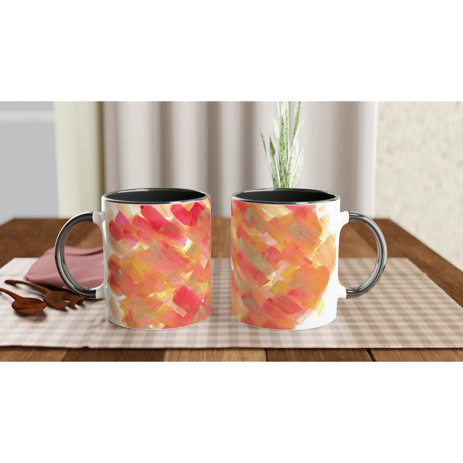Mug 11oz - 325 ml - Ceramic Mug with Color Inside Sunset Ember - Laure Leprince - Artiste Peintre
