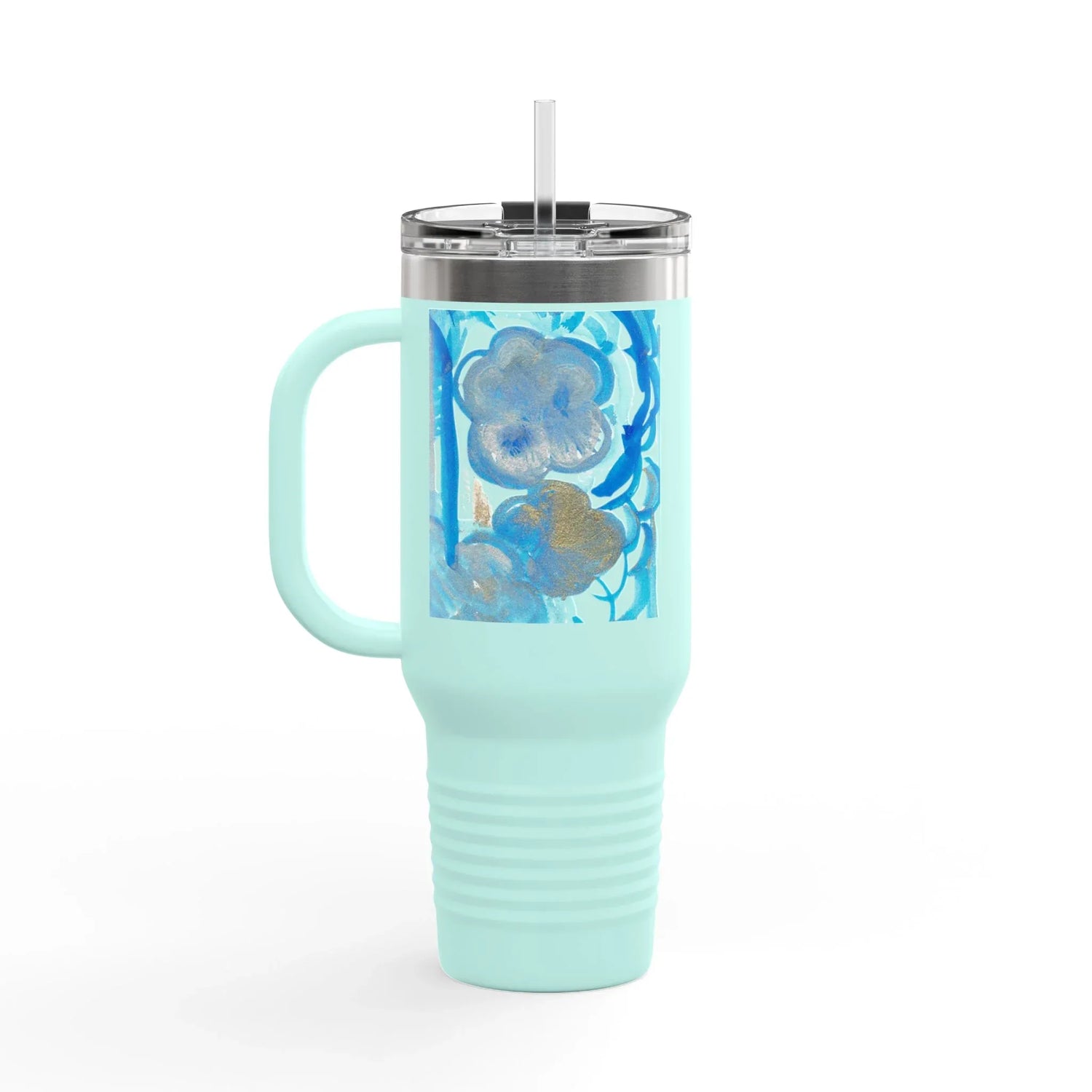 40oz Insulated Travel Mug – Ocean Bloom Watercolor Design - Laure Leprince - Artiste Peintre