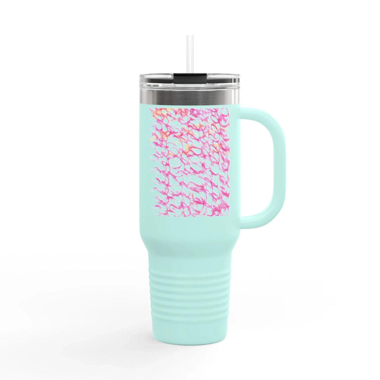 40oz Insulated Travel Mug – Pink Waves Watercolor Design - Laure Leprince - Artiste Peintre