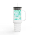 40oz Insulated Travel Mug – Aqua Bloom Watercolor Design - Laure Leprince - Artiste Peintre