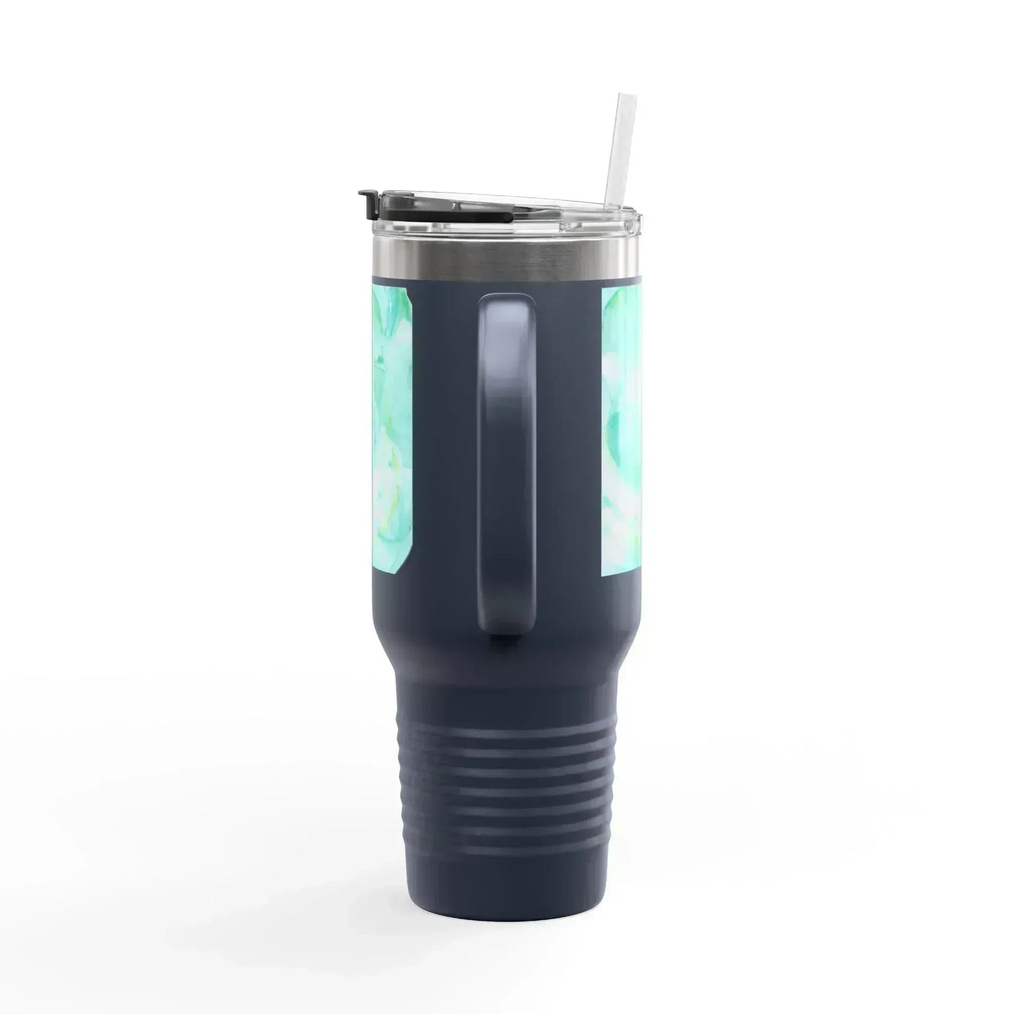 40oz Insulated Travel Mug – Aqua Bloom Watercolor Design - Laure Leprince - Artiste Peintre