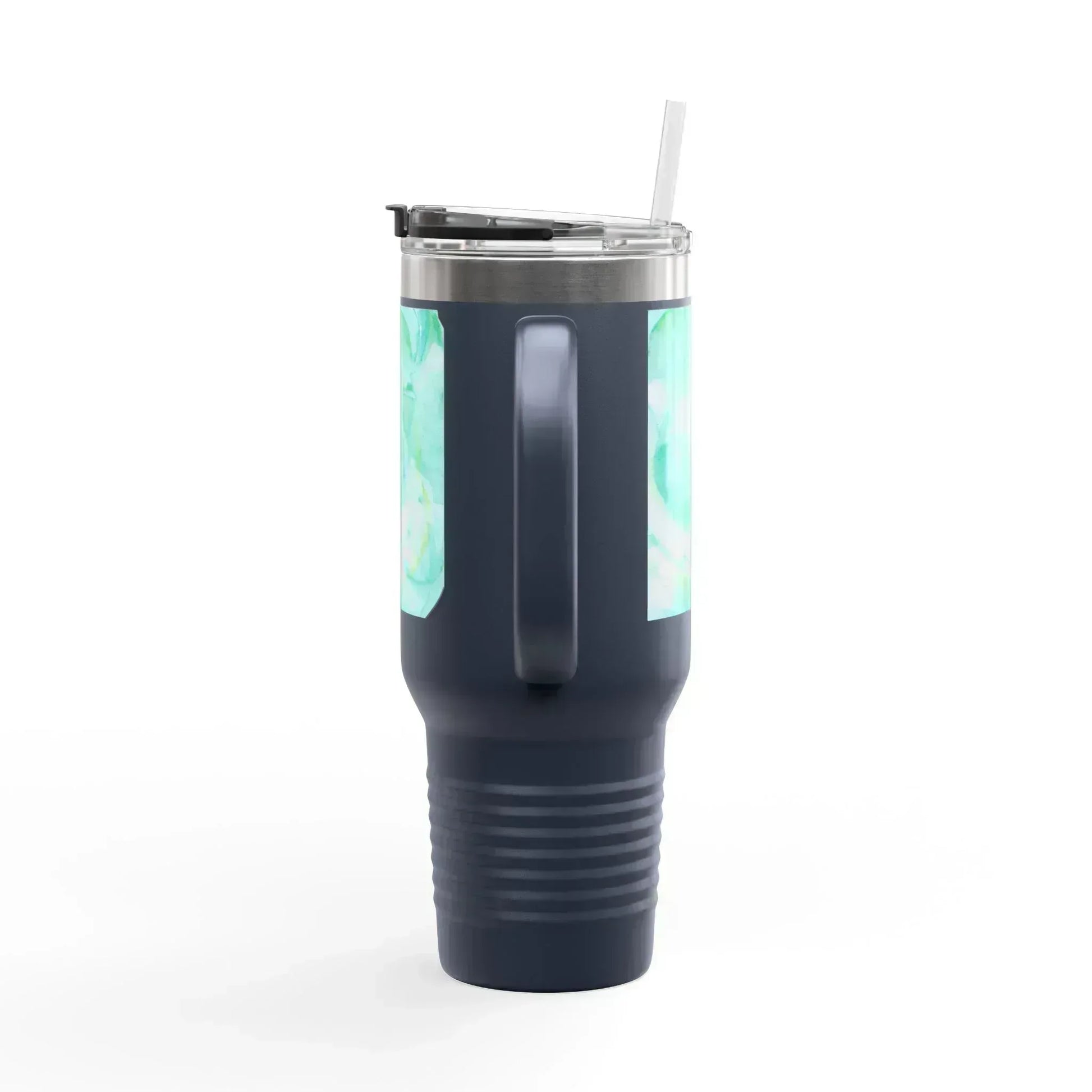 40oz Insulated Travel Mug – Aqua Bloom Watercolor Design - Laure Leprince - Artiste Peintre