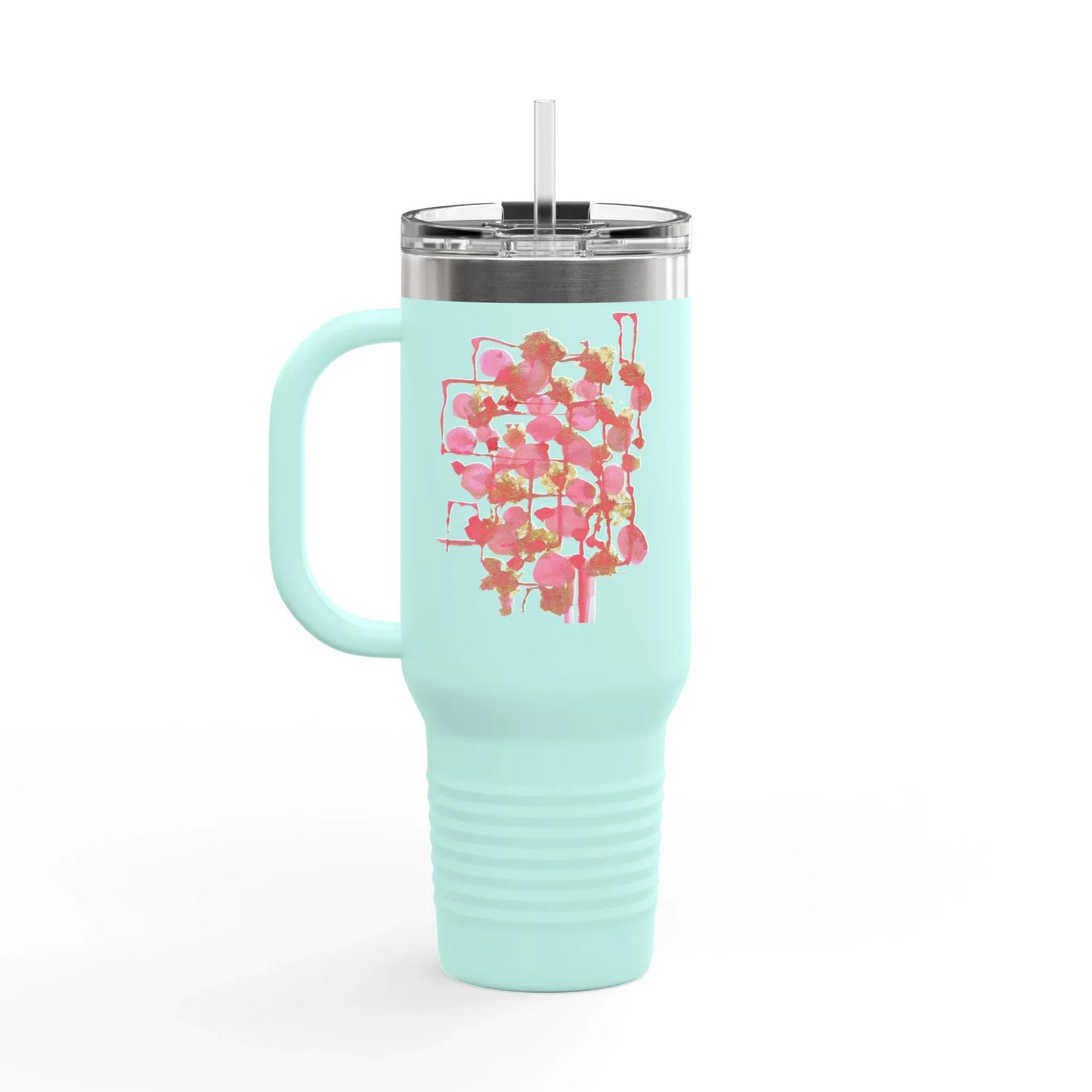 40oz Insulated Travel Mug – Reseau Framboise Watercolor Design - Laure Leprince - Artiste Peintre