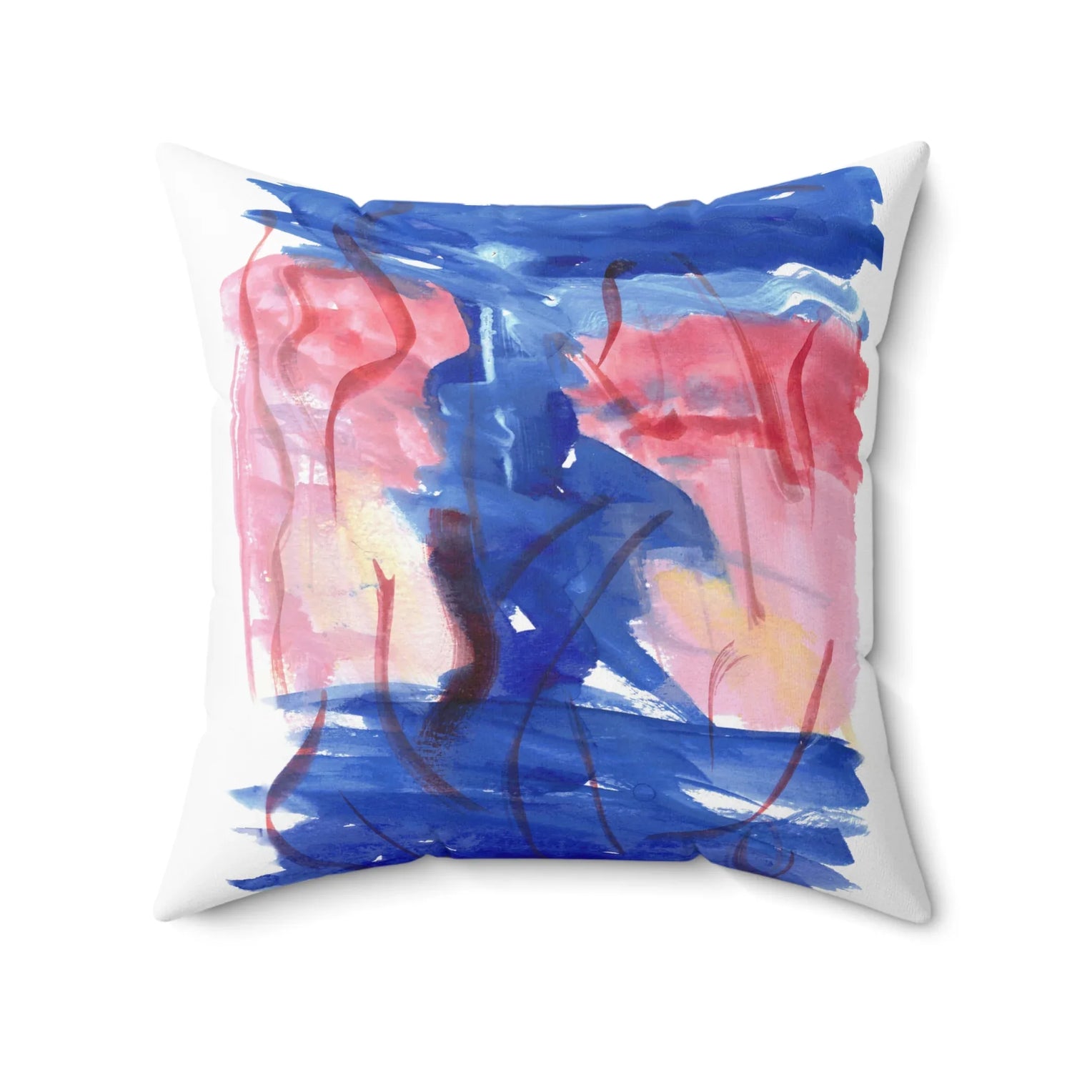 Square Throw Pillow Midnight Siren — Minimal Brushstroke Accent - Laure Leprince - Artiste Peintre