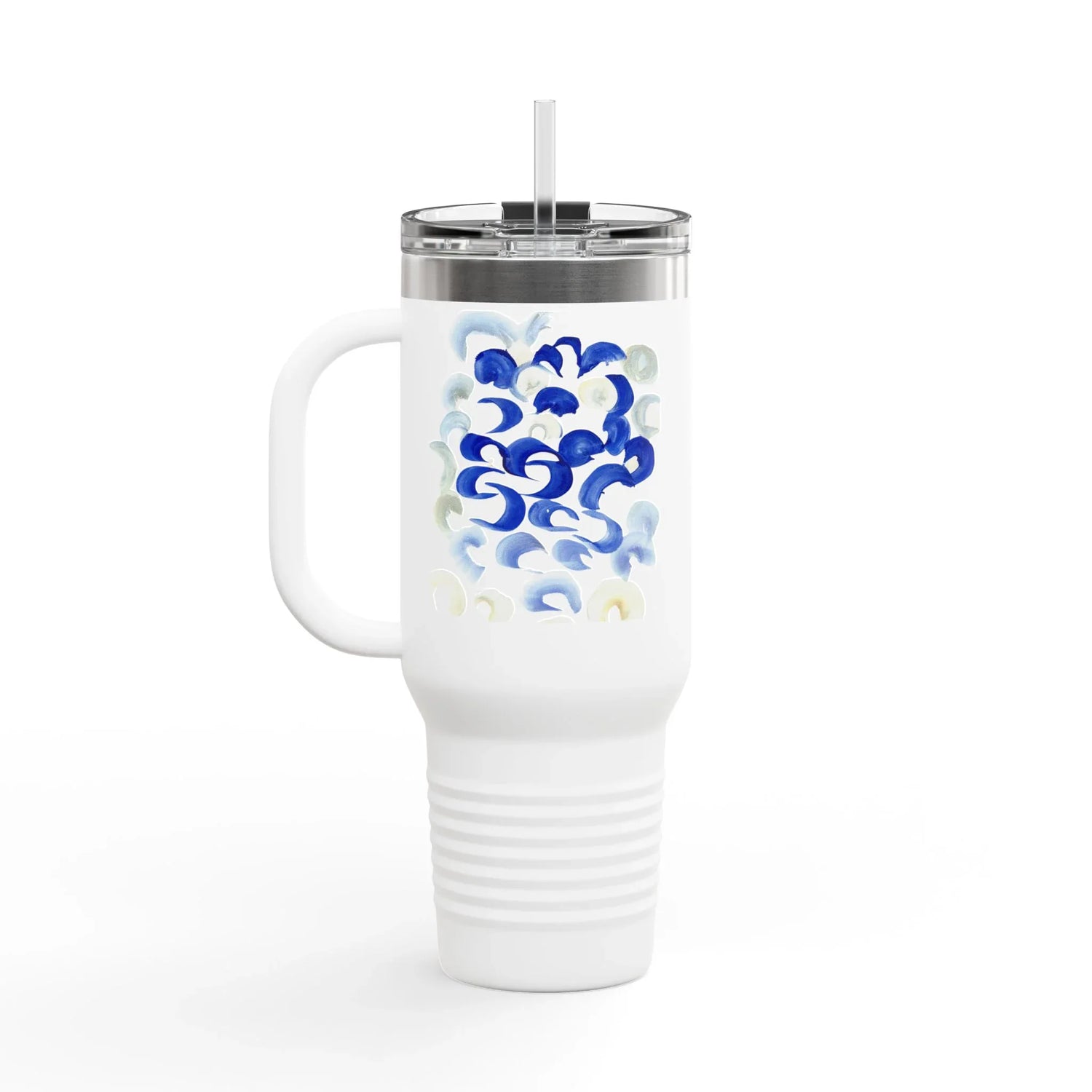 40oz Insulated Travel Mug – Blue Swirls Watercolor Design - Laure Leprince - Artiste Peintre