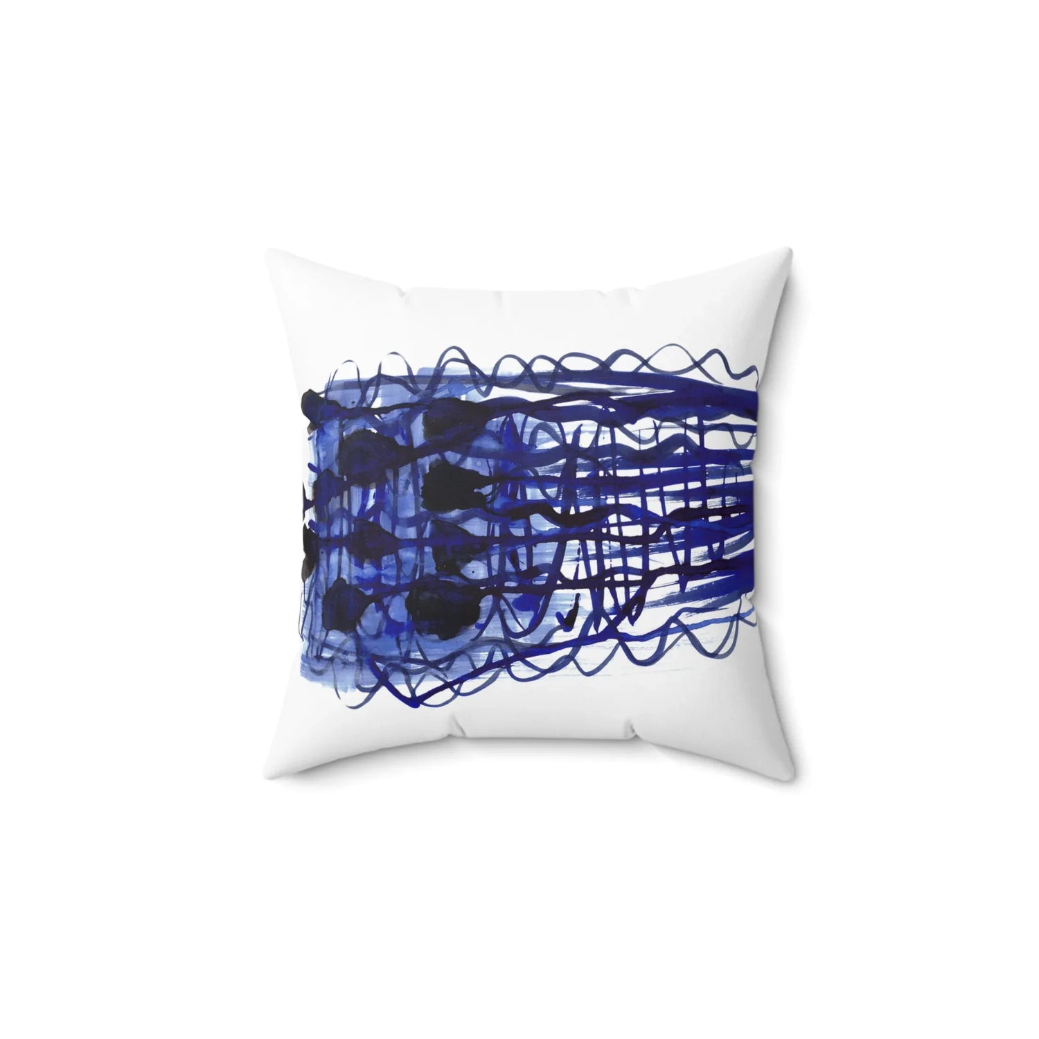 Square Throw Pillow Silence Indigo — Minimal Brushstroke Accent - Laure Leprince - Artiste Peintre