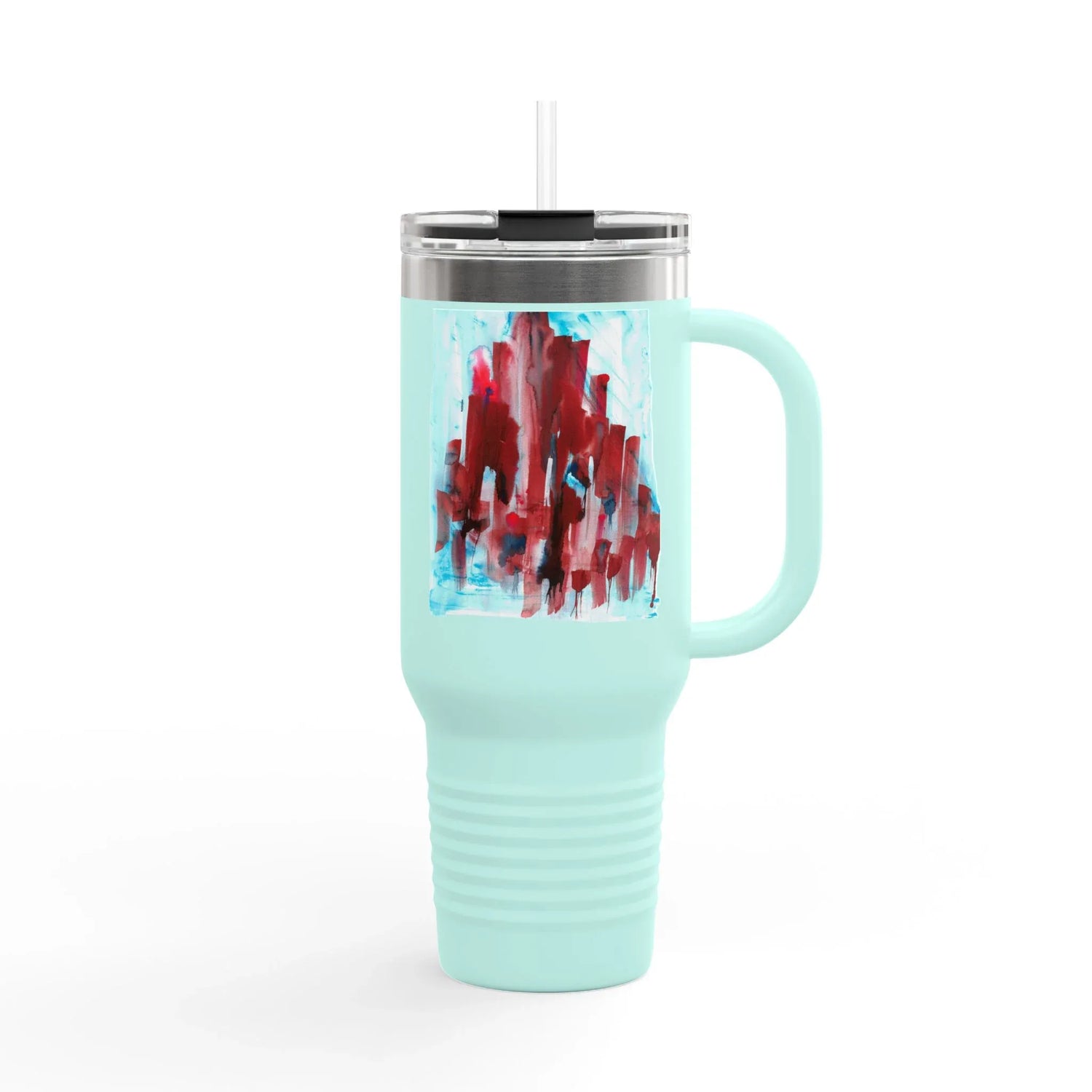 40oz Insulated Travel Mug – Crimson Tower Watercolor Design - Laure Leprince - Artiste Peintre