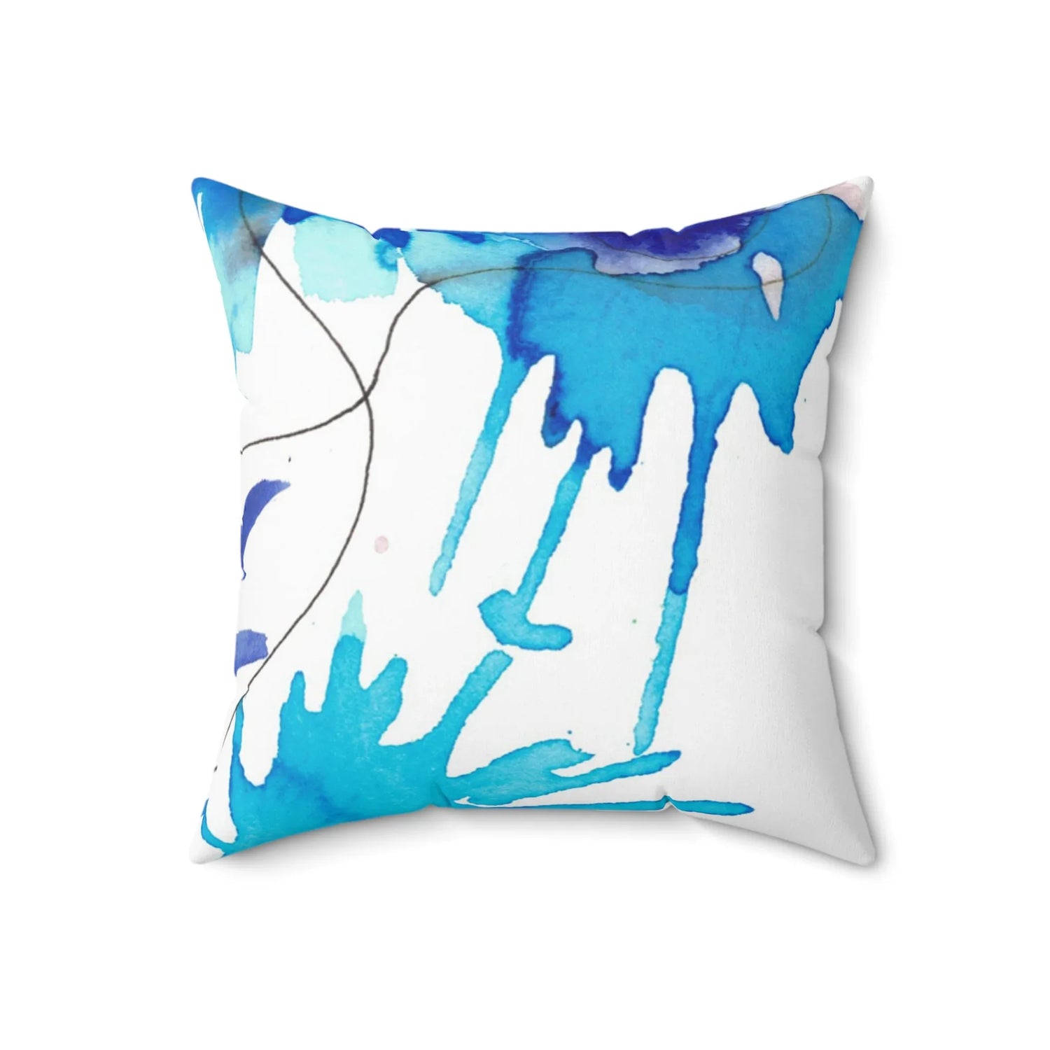 Coussin Carré Décoratif Bleuets Electriques — Minimal Bleu Brushstroke Accent - Laure Leprince - Artiste Peintre