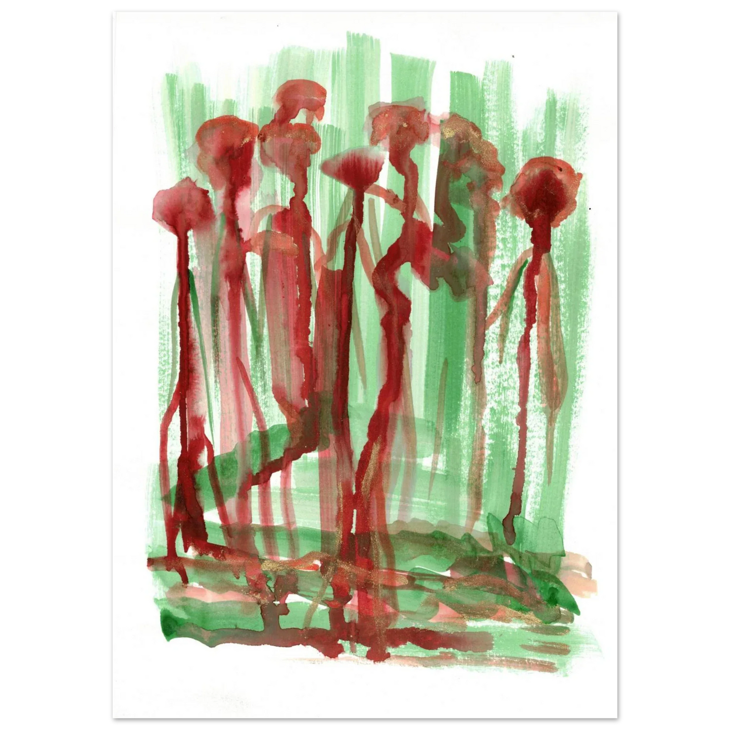 Abstract Floral Garden Premium Matte Poster - Vibrant Red & Green Watercolor Art (RDJ3-1) - Laure Leprince - Artiste Peintre