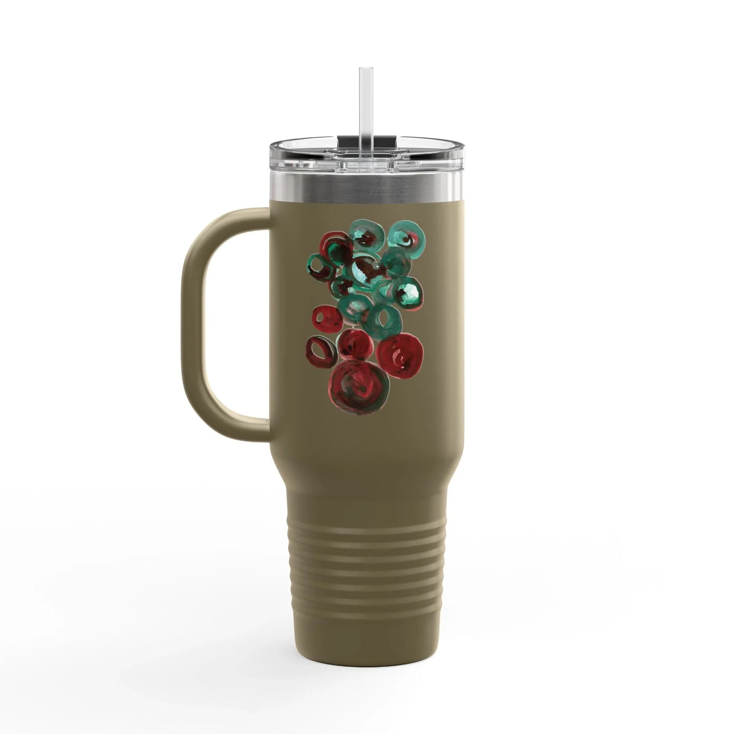 40oz Insulated Travel Mug – Resonance Emeraude Watercolor Design - Laure Leprince - Artiste Peintre