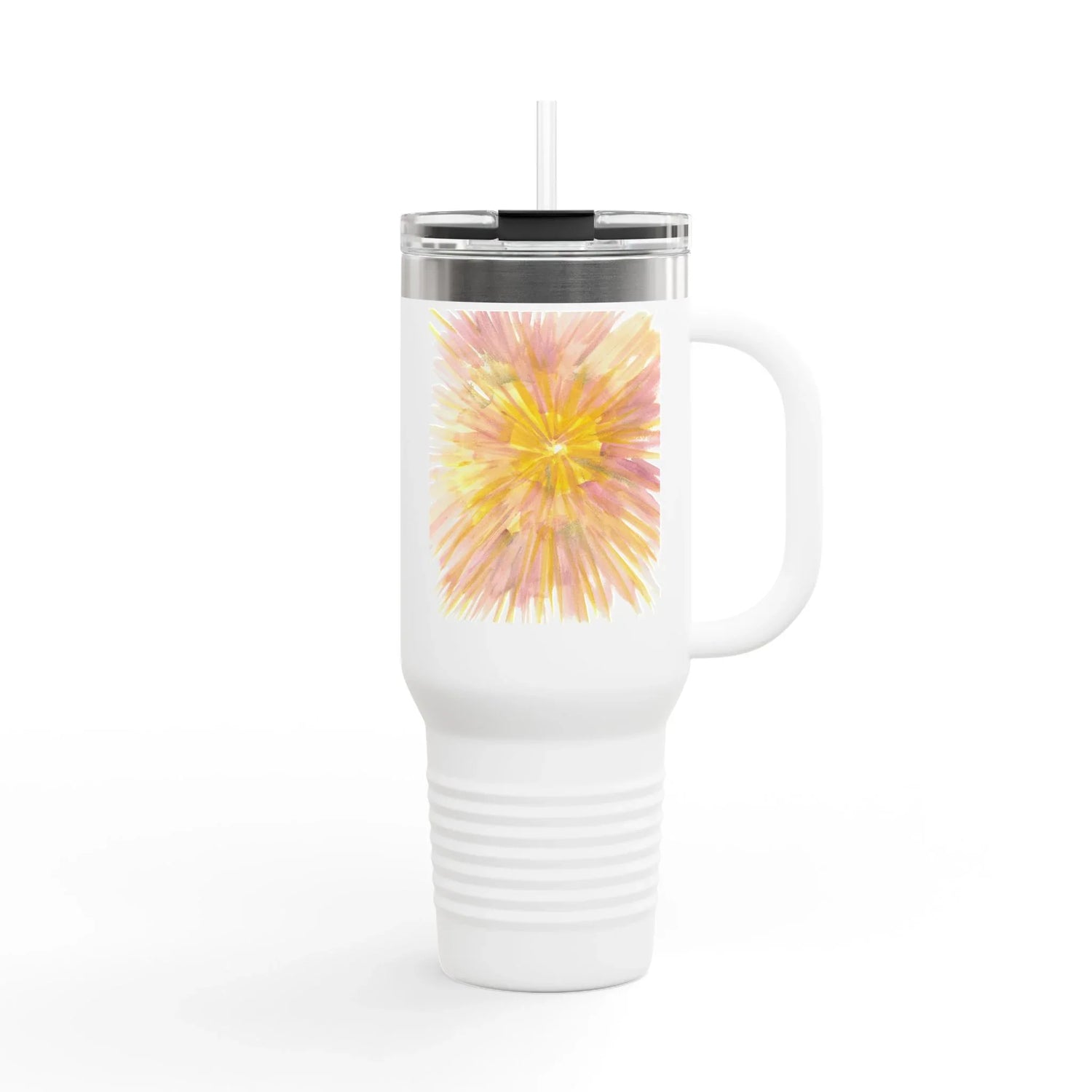 40oz Insulated Travel Mug – Solar Bloom Watercolor Design - Laure Leprince - Artiste Peintre