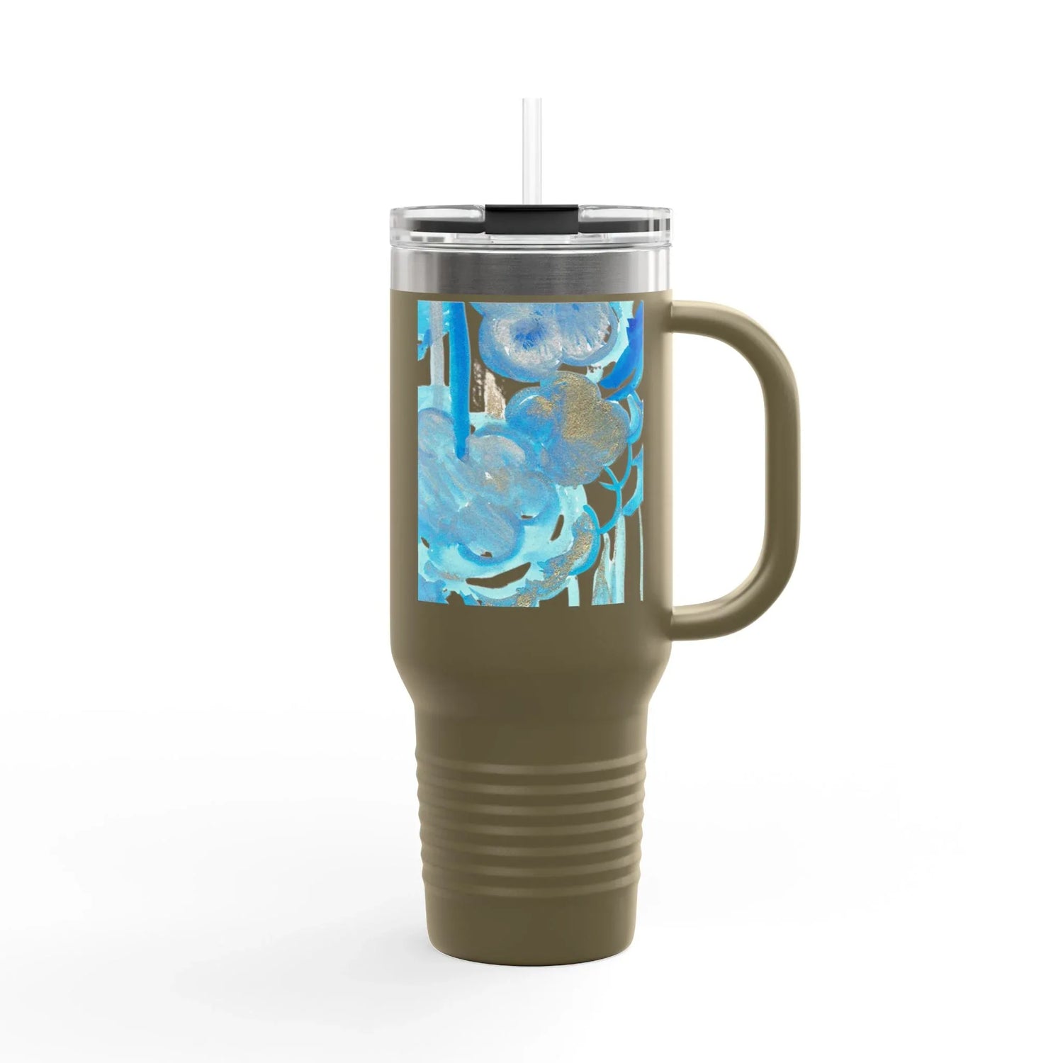 40oz Insulated Travel Mug – Ocean Bloom Watercolor Design - Laure Leprince - Artiste Peintre