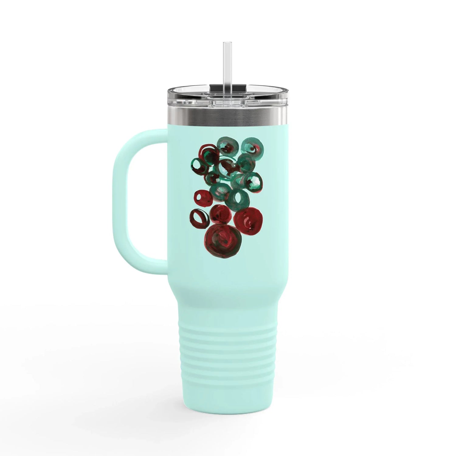 40oz Insulated Travel Mug – Resonance Emeraude Watercolor Design - Laure Leprince - Artiste Peintre