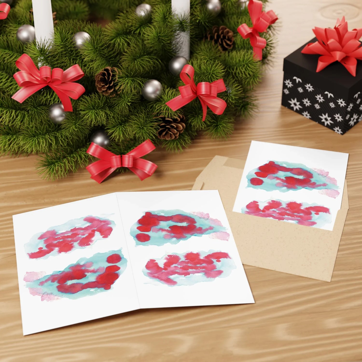 Brumes Carmin Watercolor Leaf Greeting Card - Elegant - Laure Leprince - Artiste Peintre