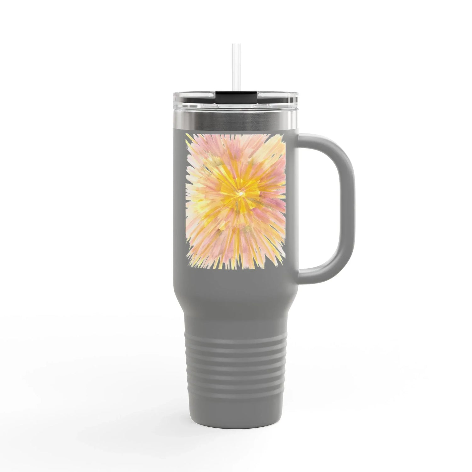 40oz Insulated Travel Mug – Solar Bloom Watercolor Design - Laure Leprince - Artiste Peintre