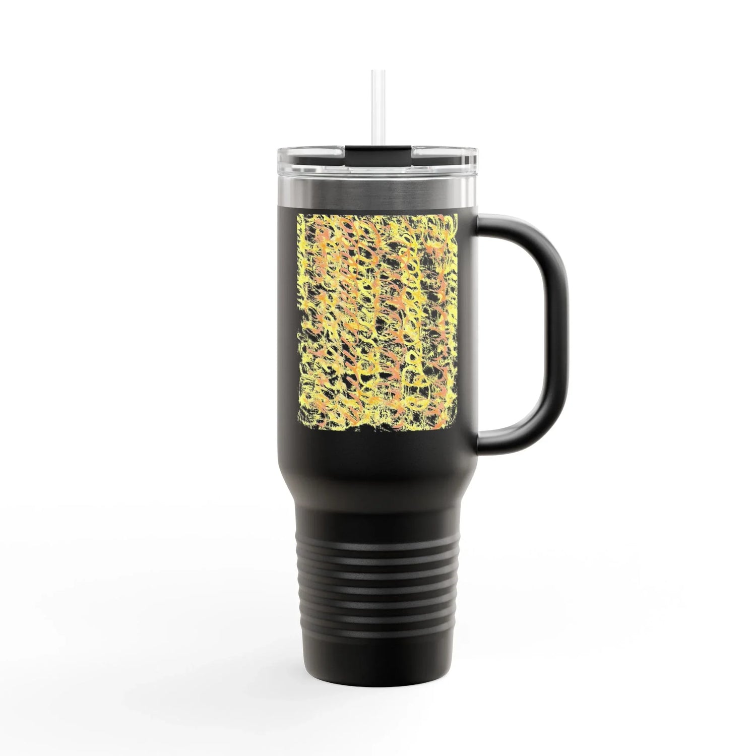 40oz Insulated Travel Mug – Yellow Waves Watercolor Design - Laure Leprince - Artiste Peintre