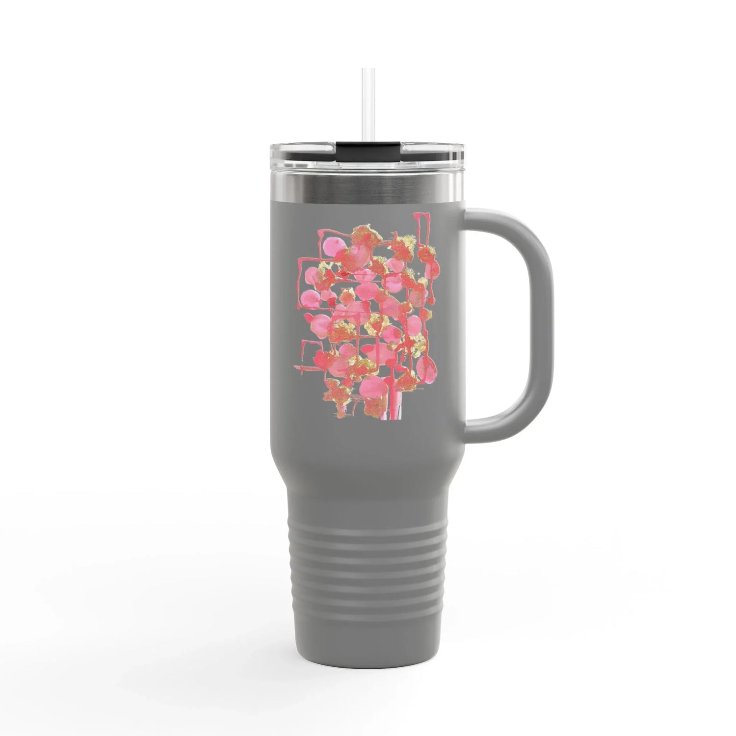 40oz Insulated Travel Mug – Reseau Framboise Watercolor Design - Laure Leprince - Artiste Peintre