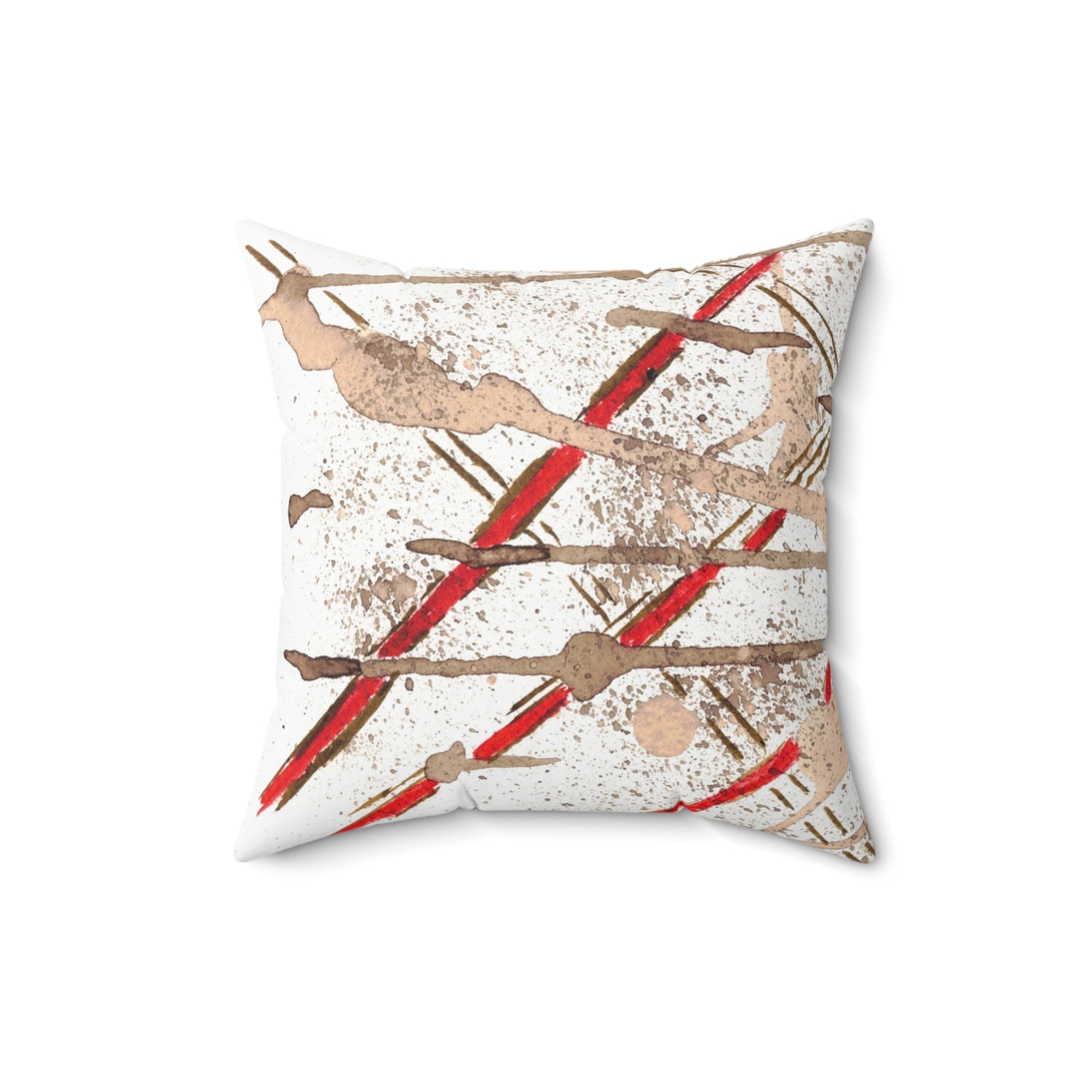 Square Throw Pillow Particules — Minimal Red Brushstroke Accent