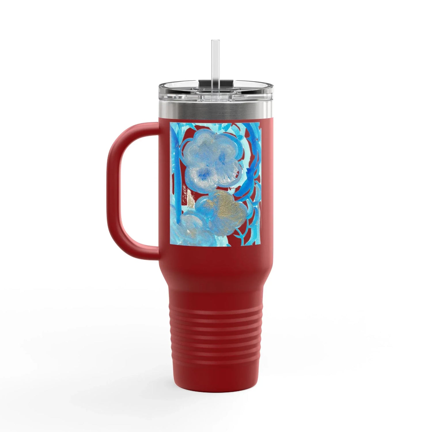 40oz Insulated Travel Mug – Ocean Bloom Watercolor Design - Laure Leprince - Artiste Peintre