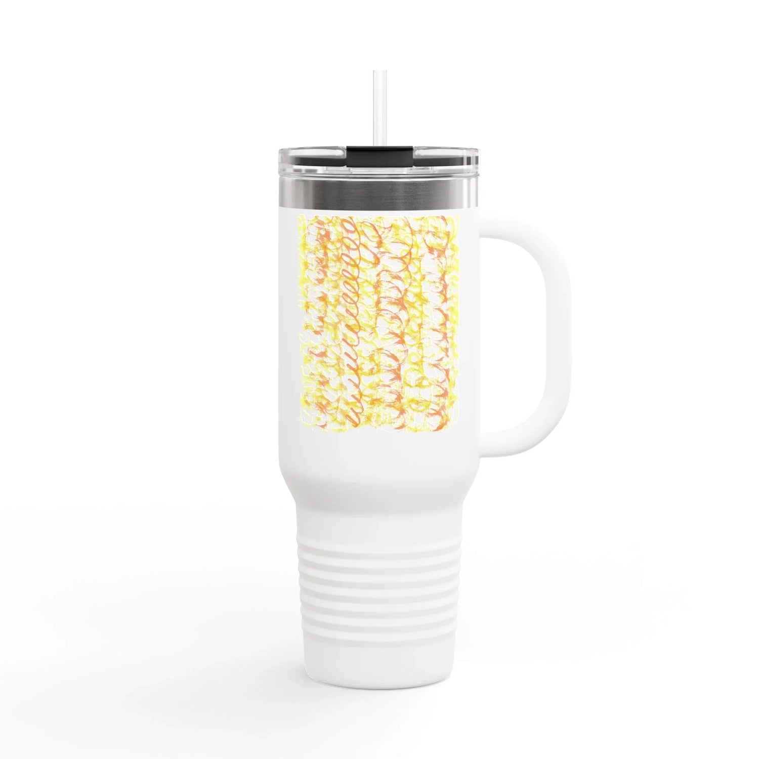 40oz Insulated Travel Mug – Yellow Waves Watercolor Design - Laure Leprince - Artiste Peintre