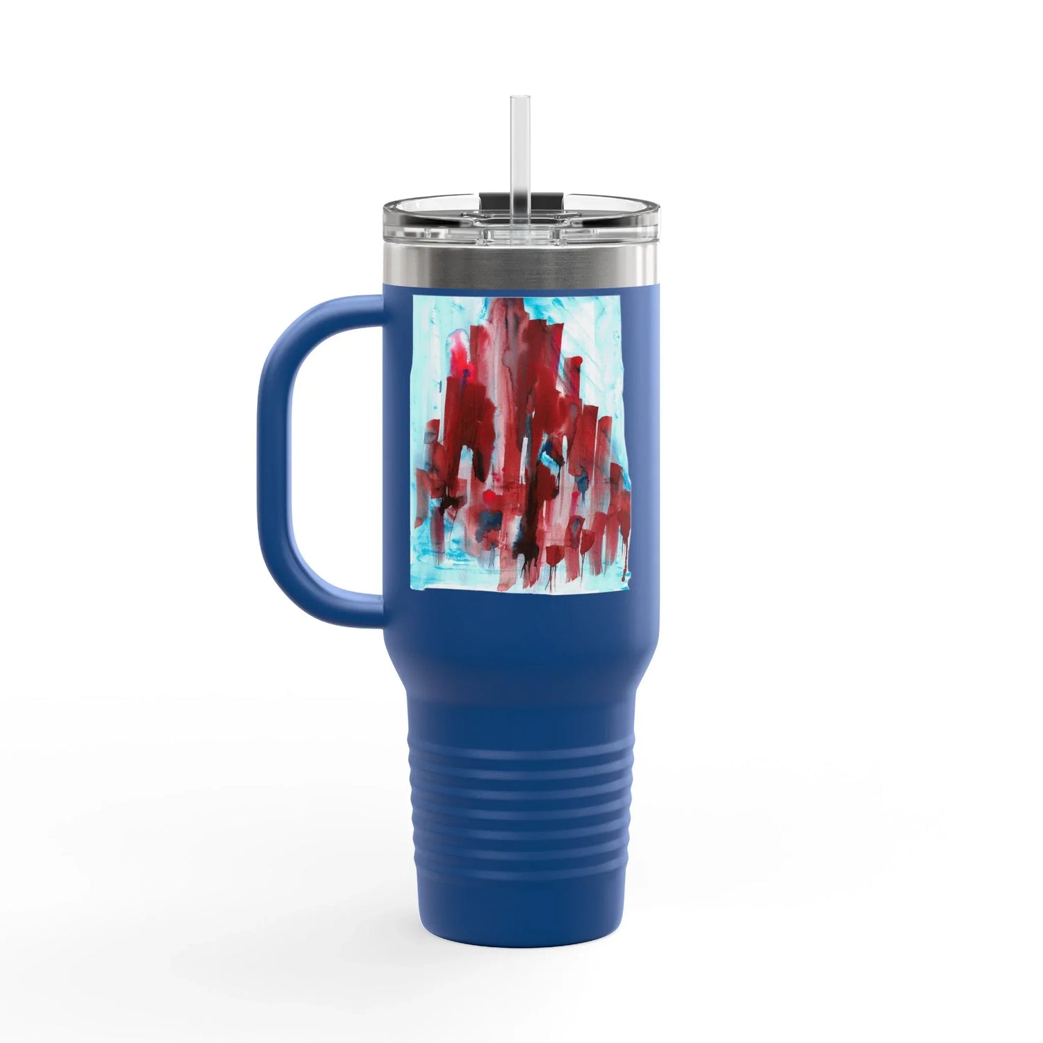40oz Insulated Travel Mug – Crimson Tower Watercolor Design - Laure Leprince - Artiste Peintre