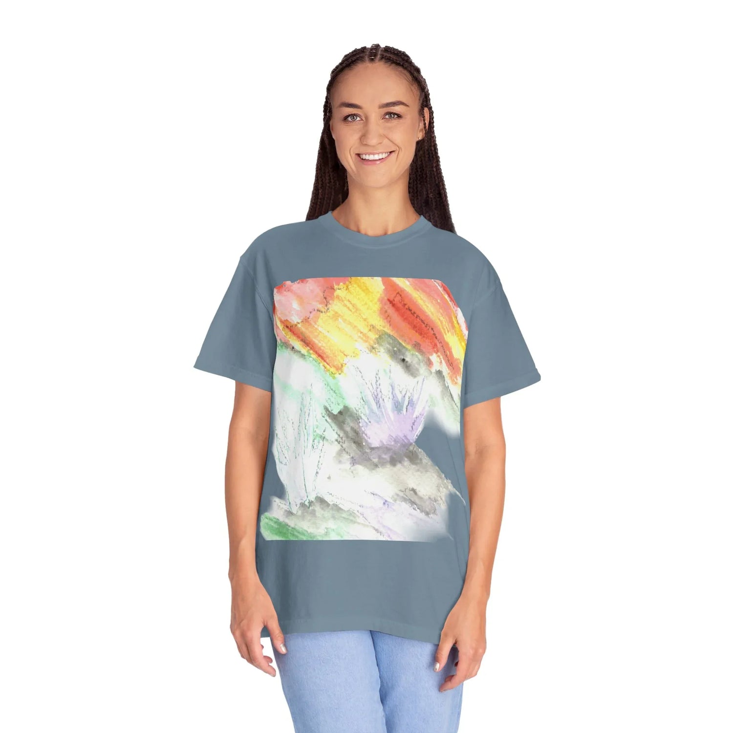 Abstract Lavander Drift T-Shirt — Bright Watercolor Square Art Tee - Laure Leprince - Artiste Peintre