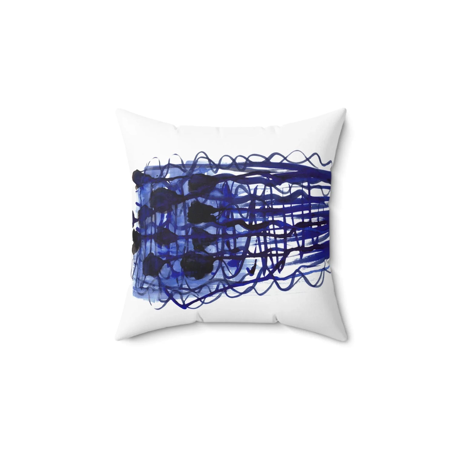 Square Throw Pillow Silence Indigo — Minimal Brushstroke Accent - Laure Leprince - Artiste Peintre