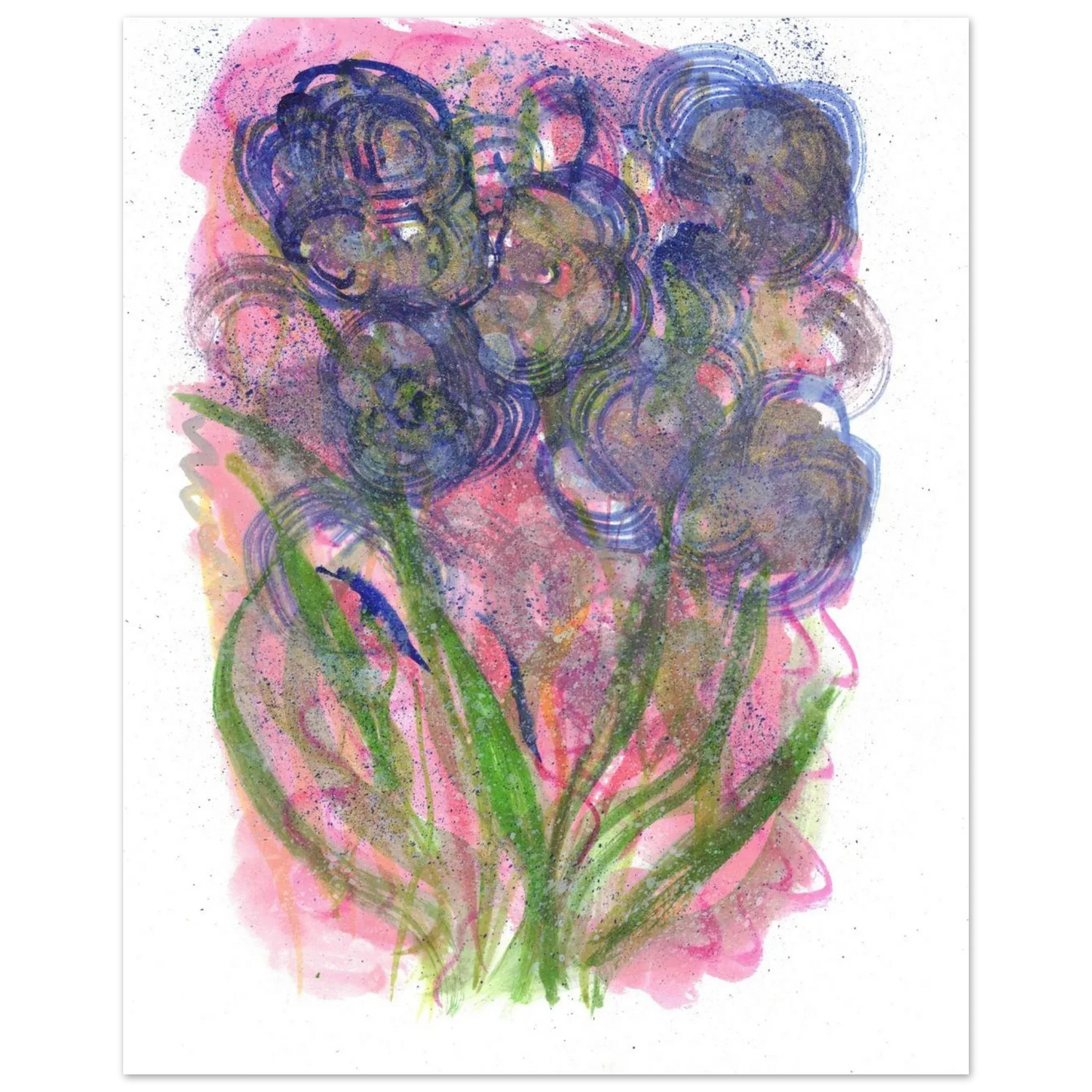 Abstract Floral Watercolor Poster: Radiant Blooms in Purple, Pink & Gold - Premium Matte Paper Art Print - Laure Leprince - Artiste Peintre