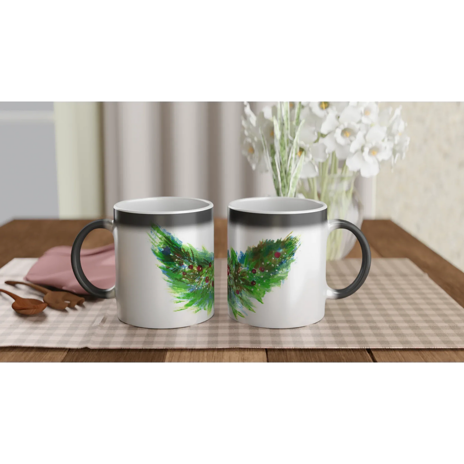 Mug magique en céramique 325 ml Guirlande verte – Révèlez votre motif à la chaleur - Laure Leprince - Artiste Peintre