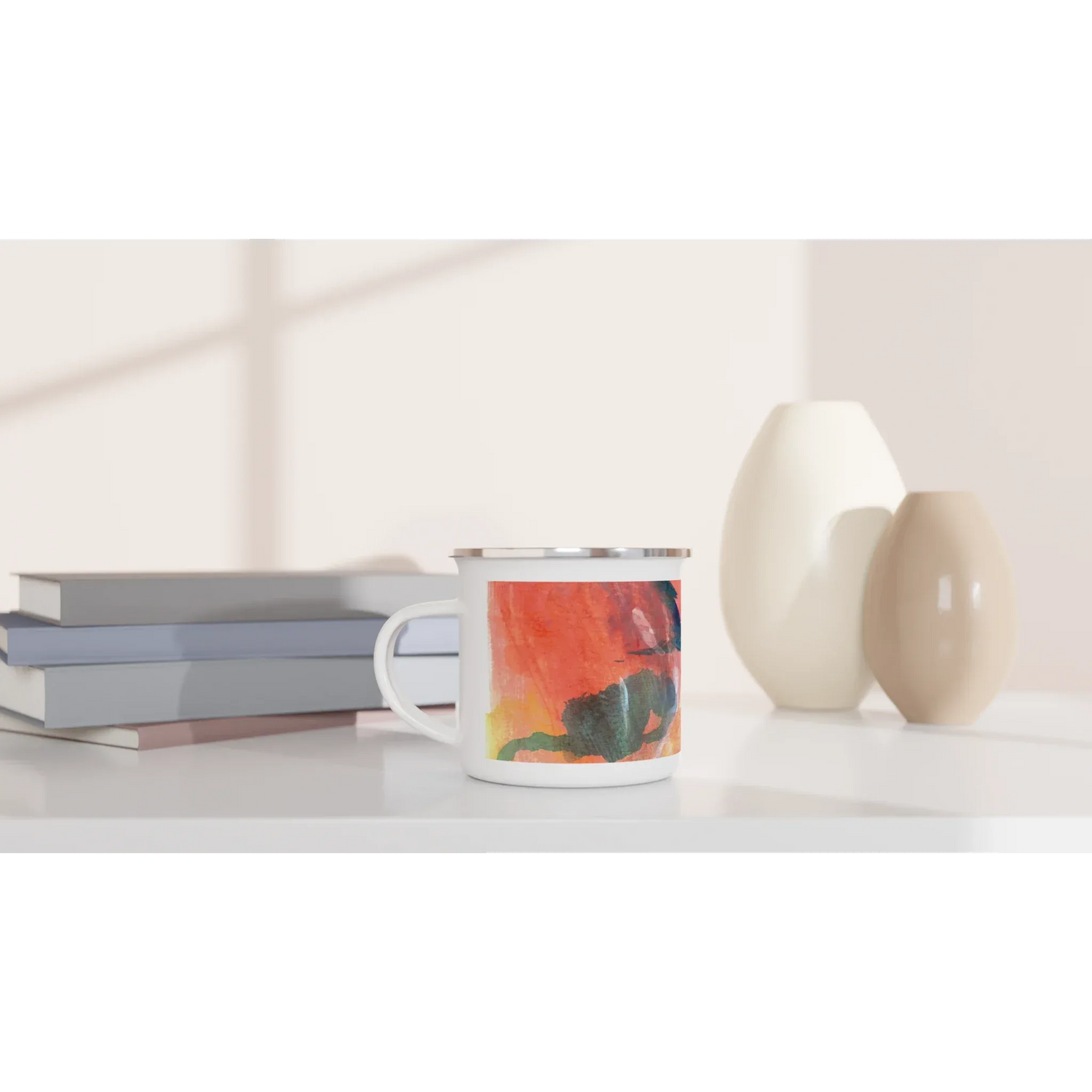 Mug en émail blanc 35 cl City Neon mirage – Léger, vintage et résistant - Laure Leprince - Artiste Peintre