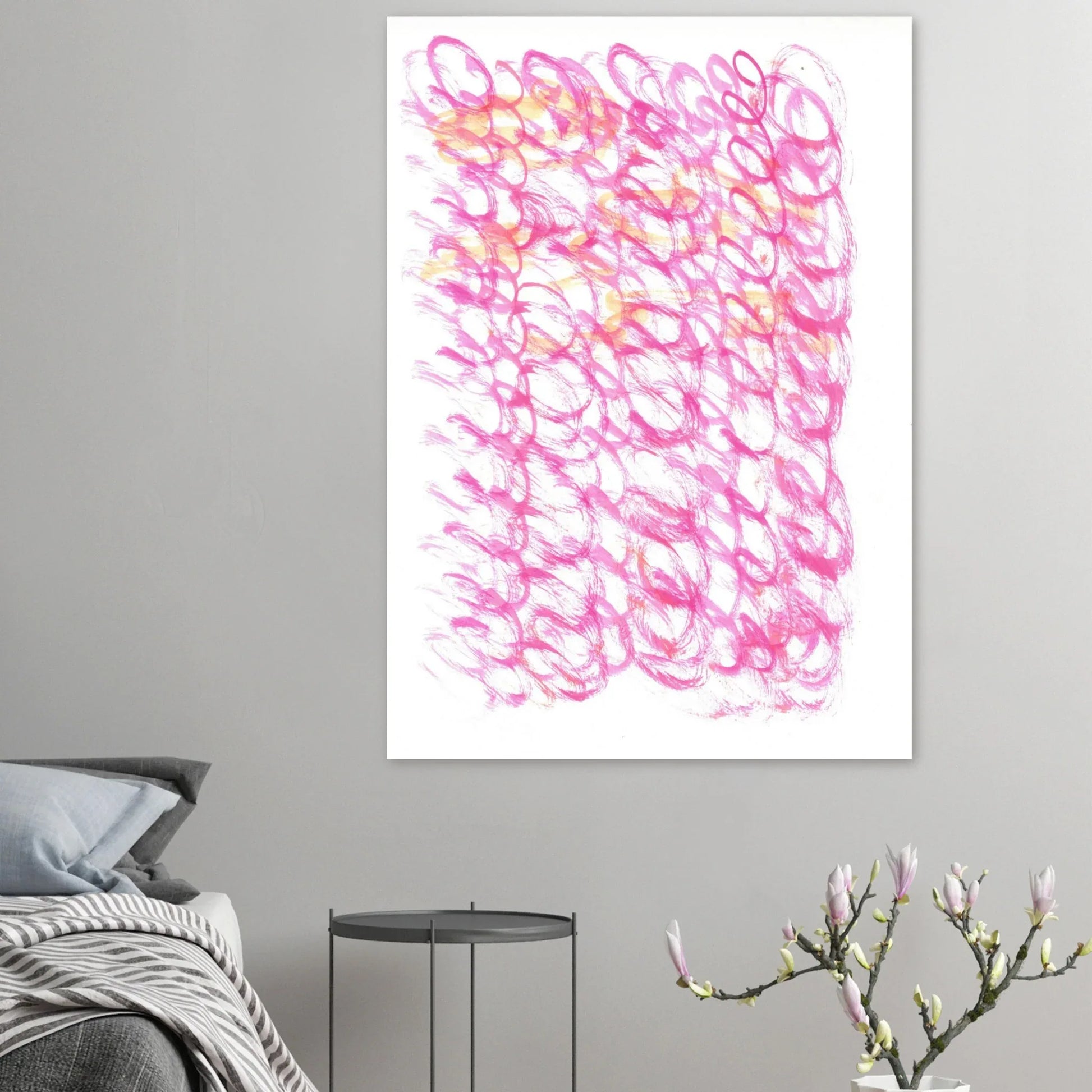 Abstract Swirls Premium Matte Poster - Vibrant Pink & Orange Watercolor Art - Laure Leprince - Artiste Peintre