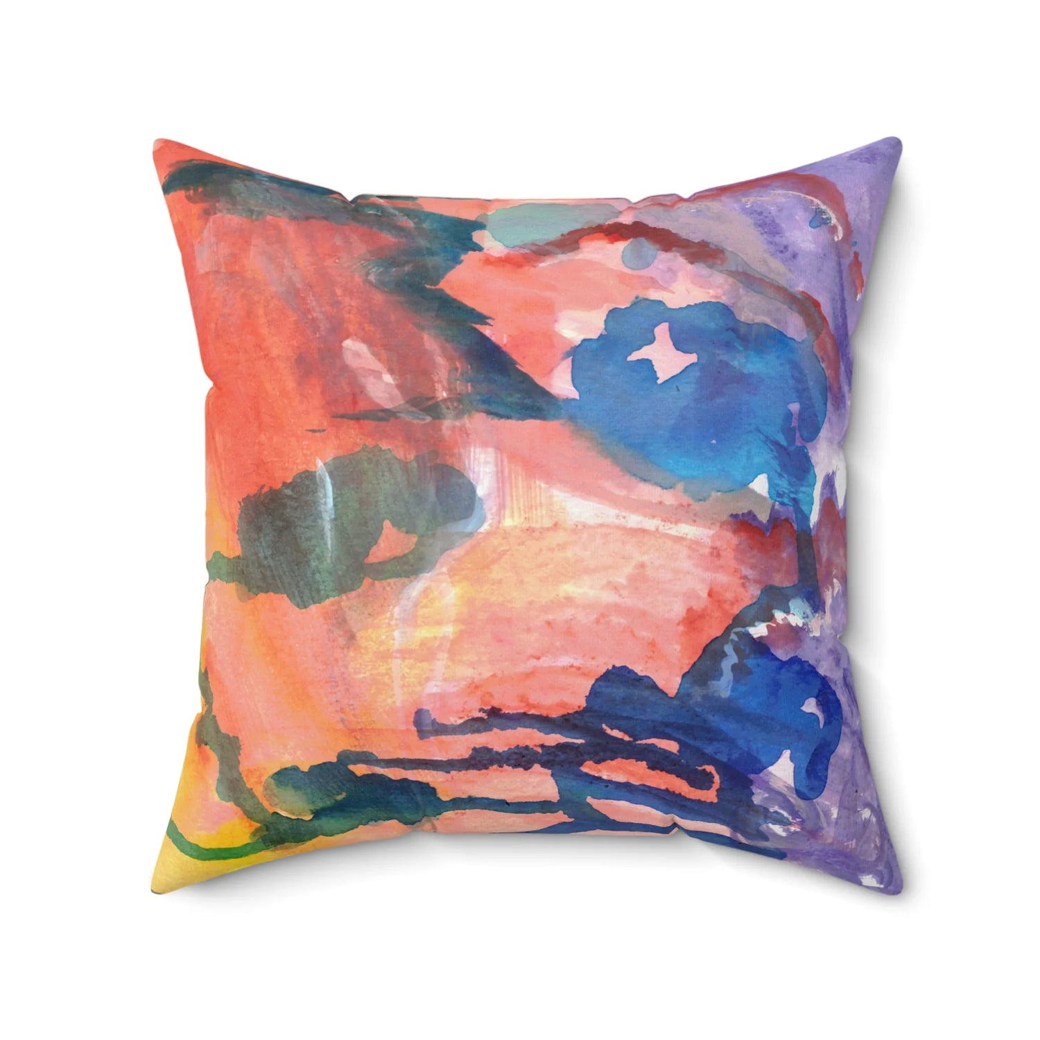 Square Throw Pillow Neon mirage — Minimal Brushstroke Accent - Laure Leprince - Artiste Peintre