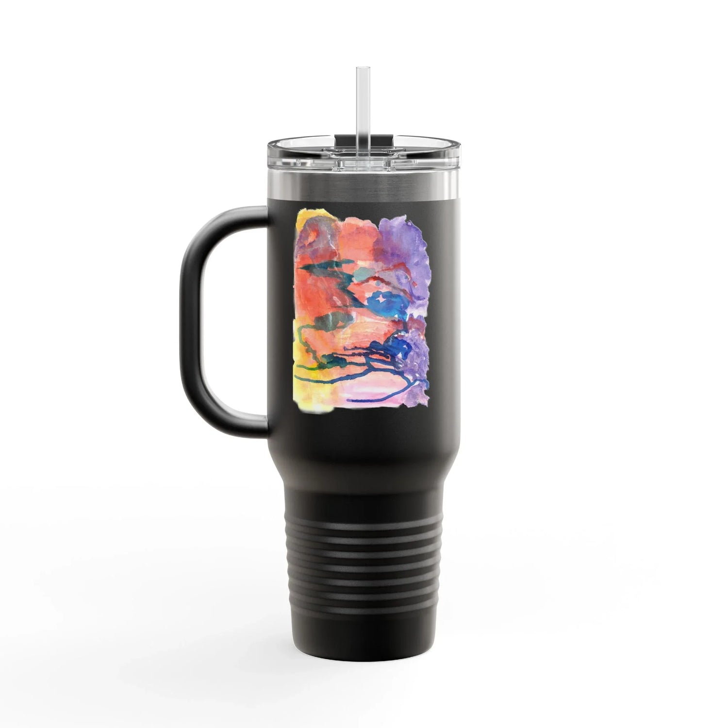 40oz Insulated Travel Mug – Neon mirage Watercolor Design - Laure Leprince - Artiste Peintre